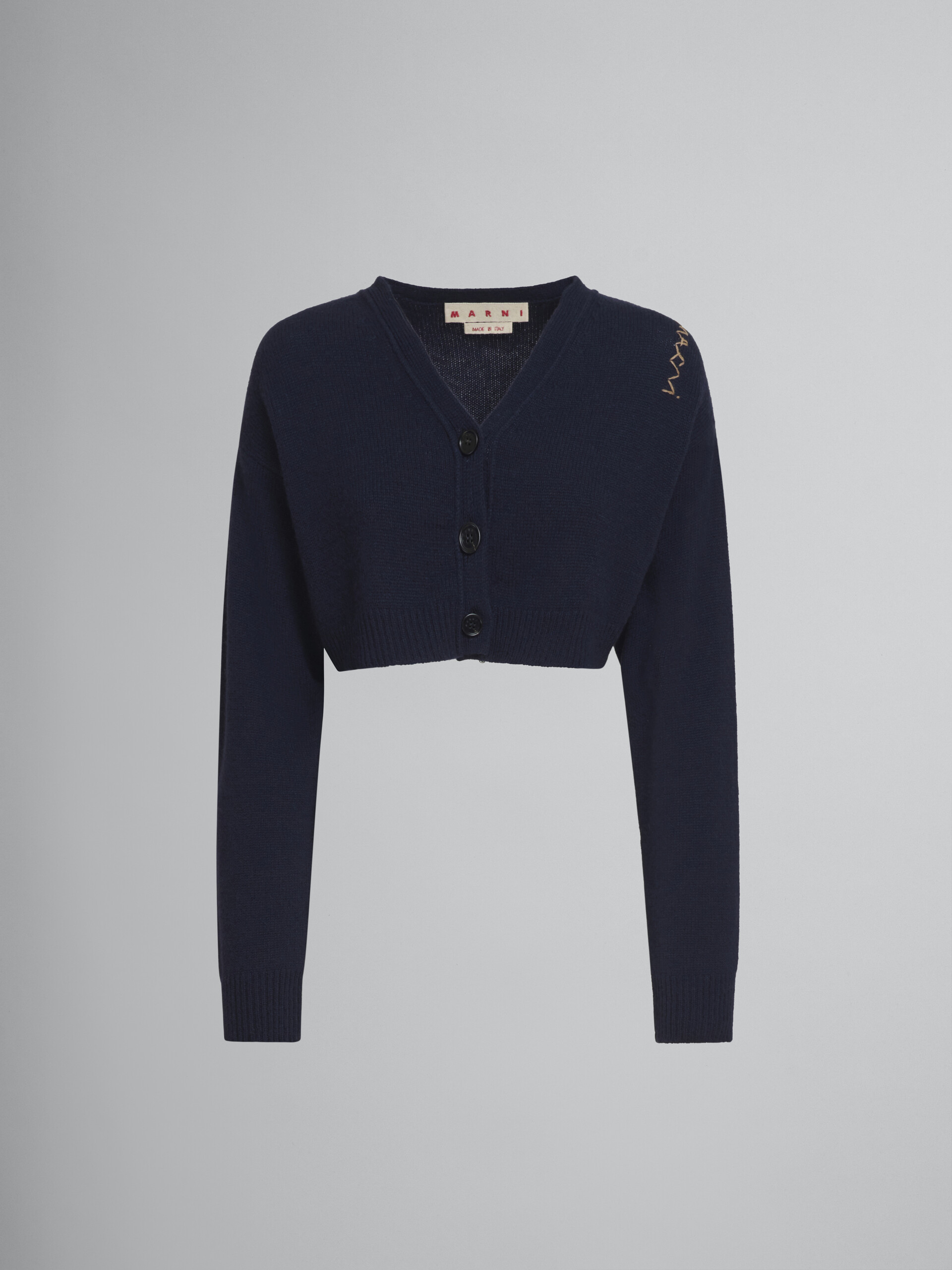 Cardigan crop in cashmere blu con ricamo Marni Symbol - Pullover - Image 1