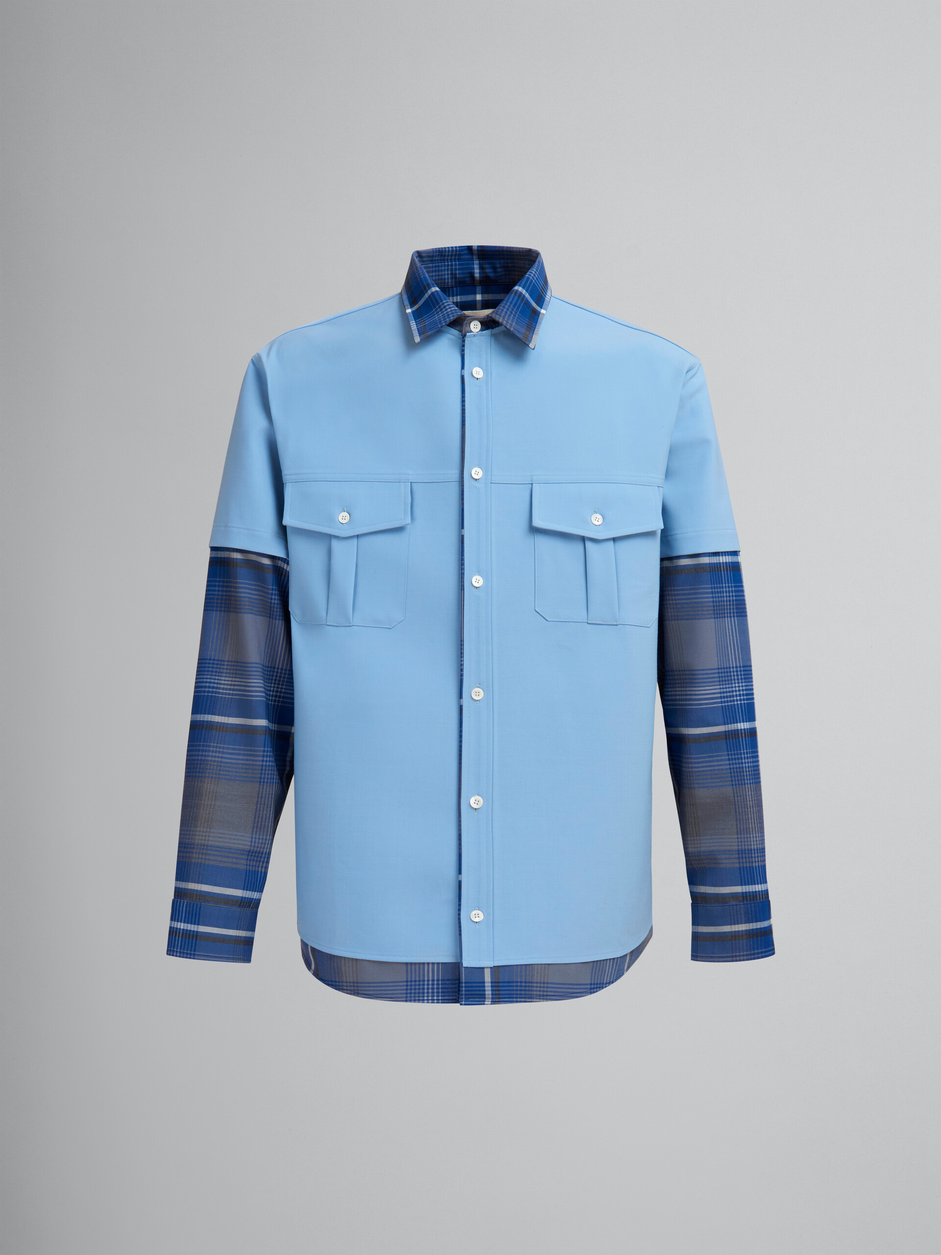 Camicia multicapo in lana a quadri blu - Camicie - Image 1