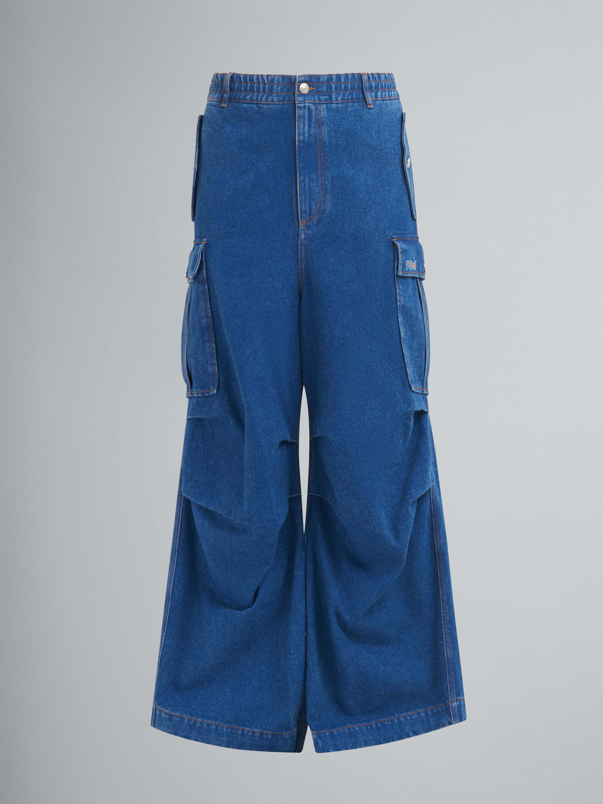 Pantaloni cargo in denim blu scuro con applicazione logo Marni - Pantaloni - Image 1