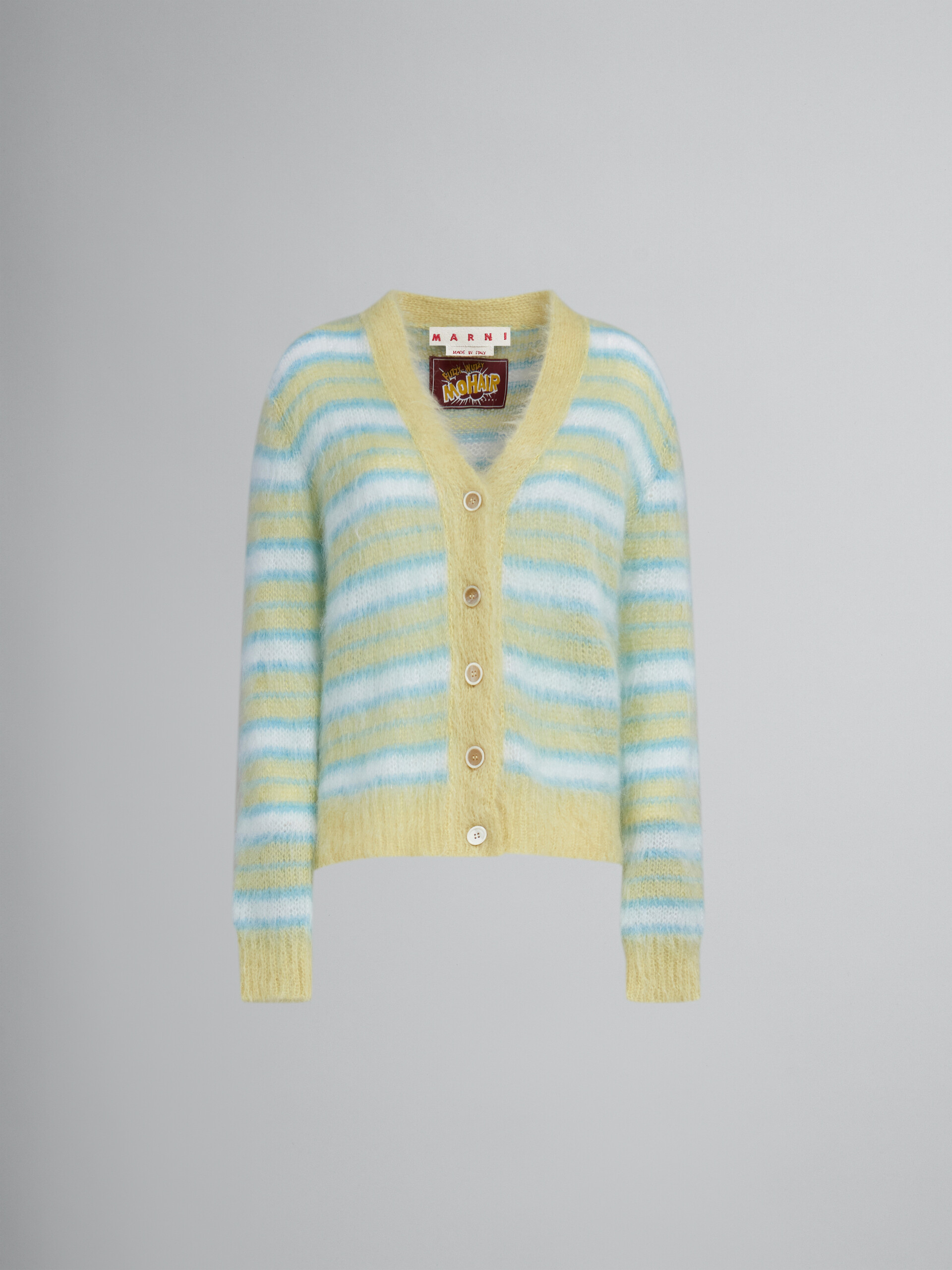 Mohair cardigan with green stripes