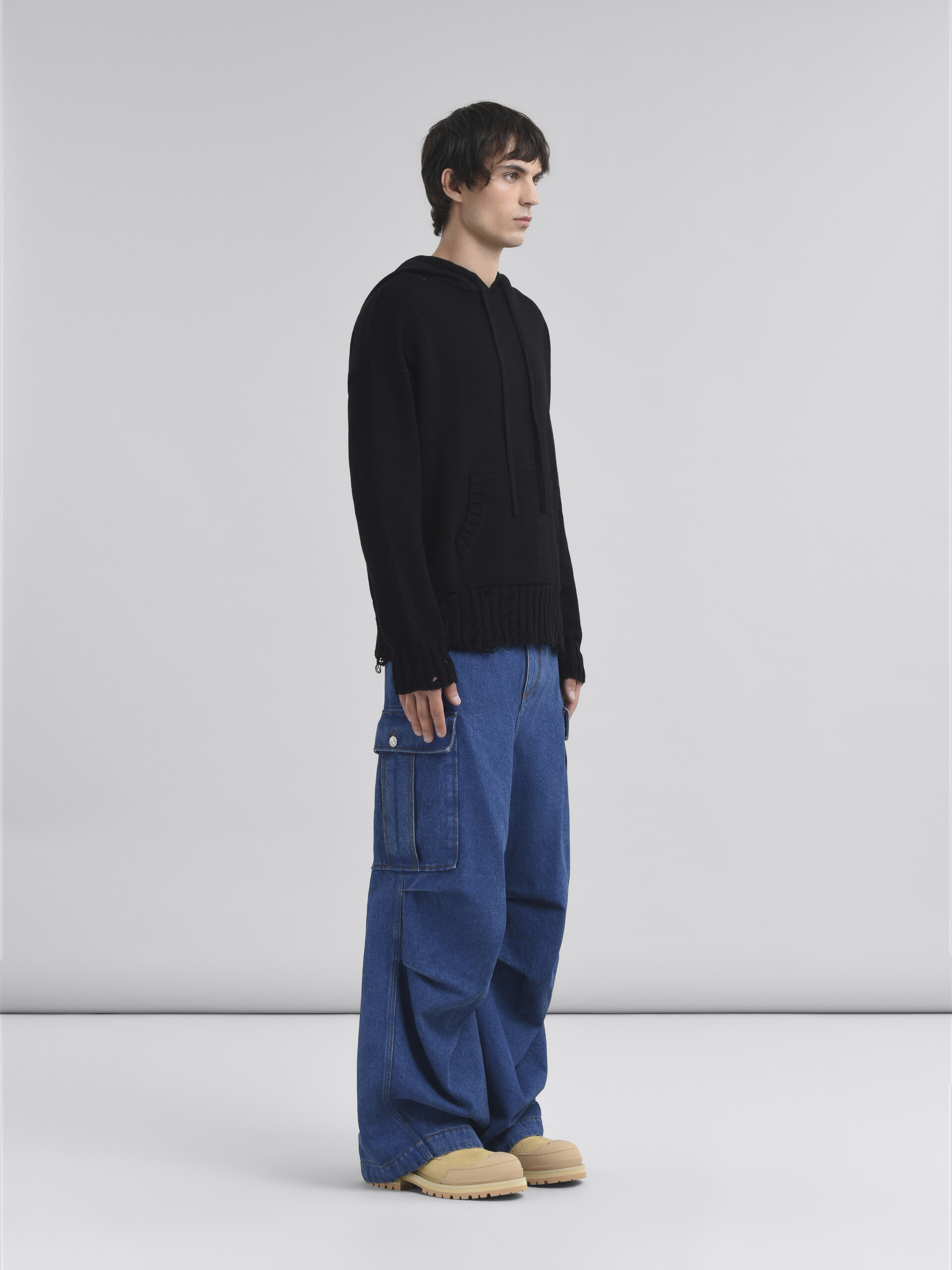 Pantaloni cargo in denim blu scuro con applicazione logo Marni - Pantaloni - Image 5