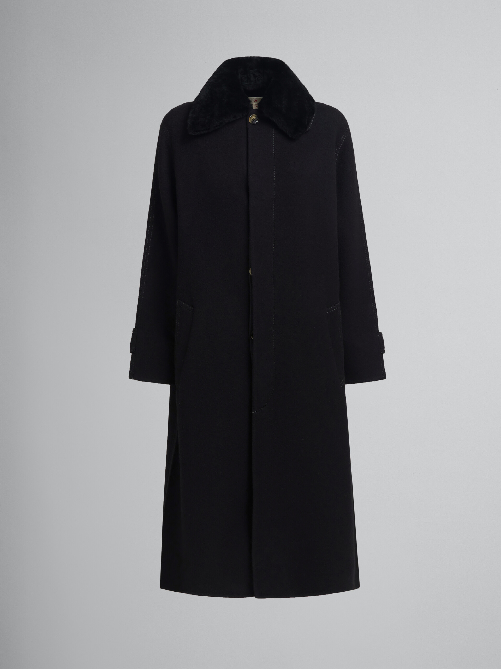 Cappotto in lana cashmere nero con collo in shearling - Cappotti - Image 1