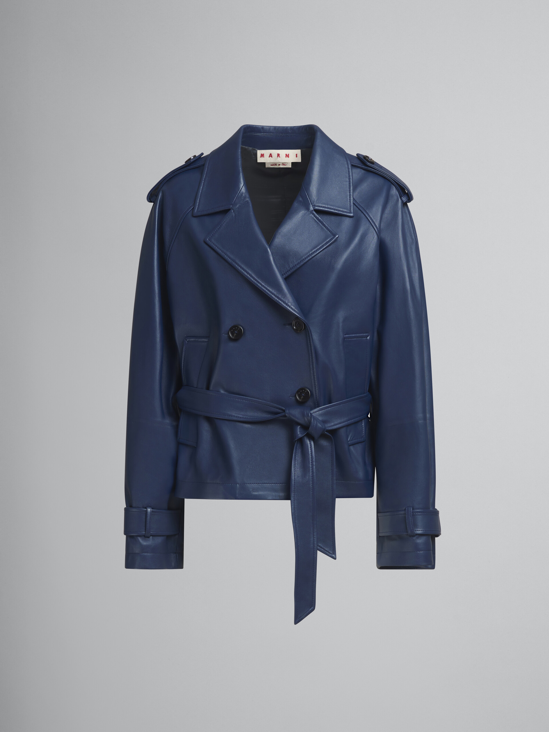 Trench corto in nappa blu - Giacche - Image 1