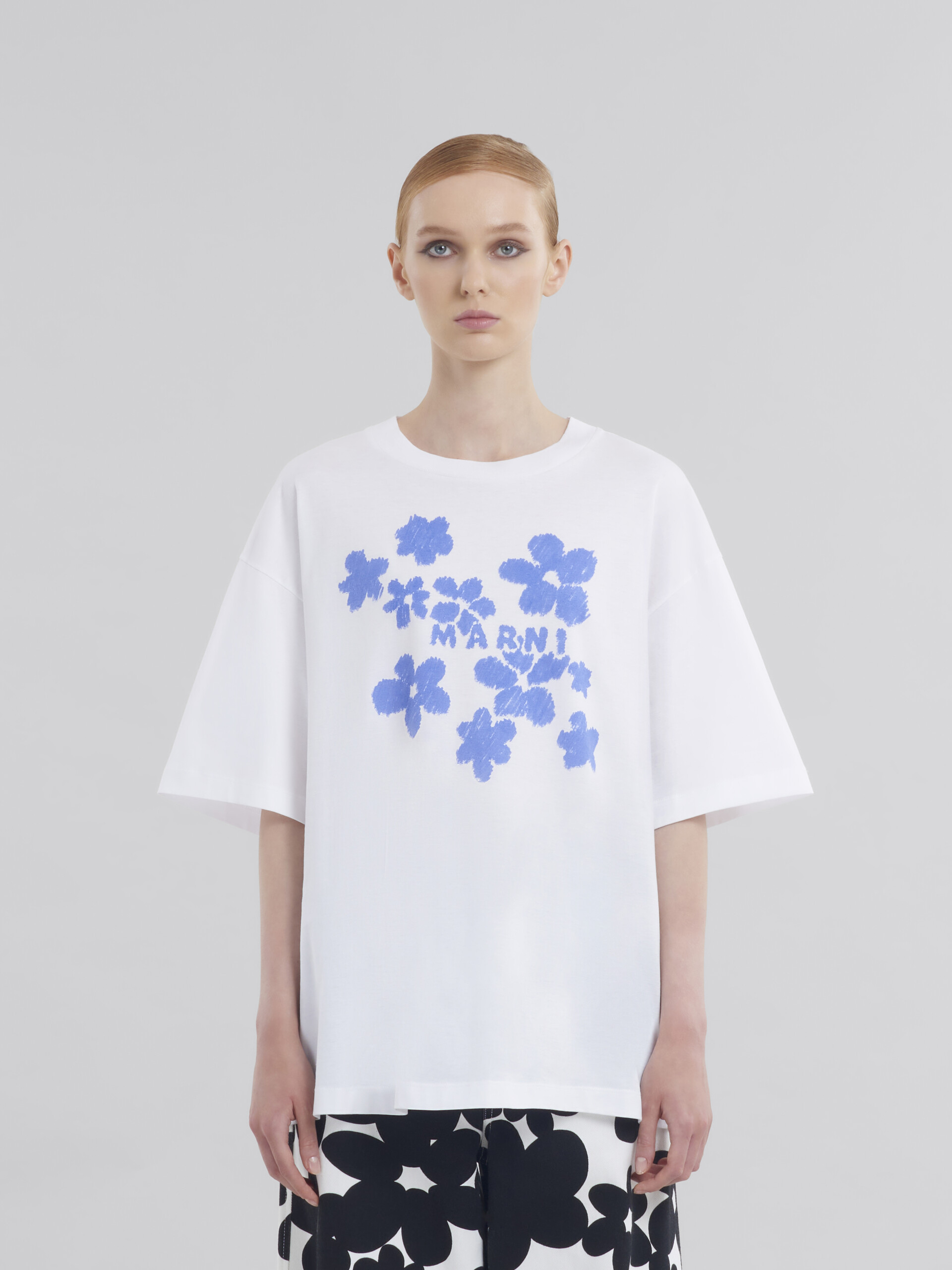 T-shirt boxy in cotone bianco con stampa - T-shirt - Image 2