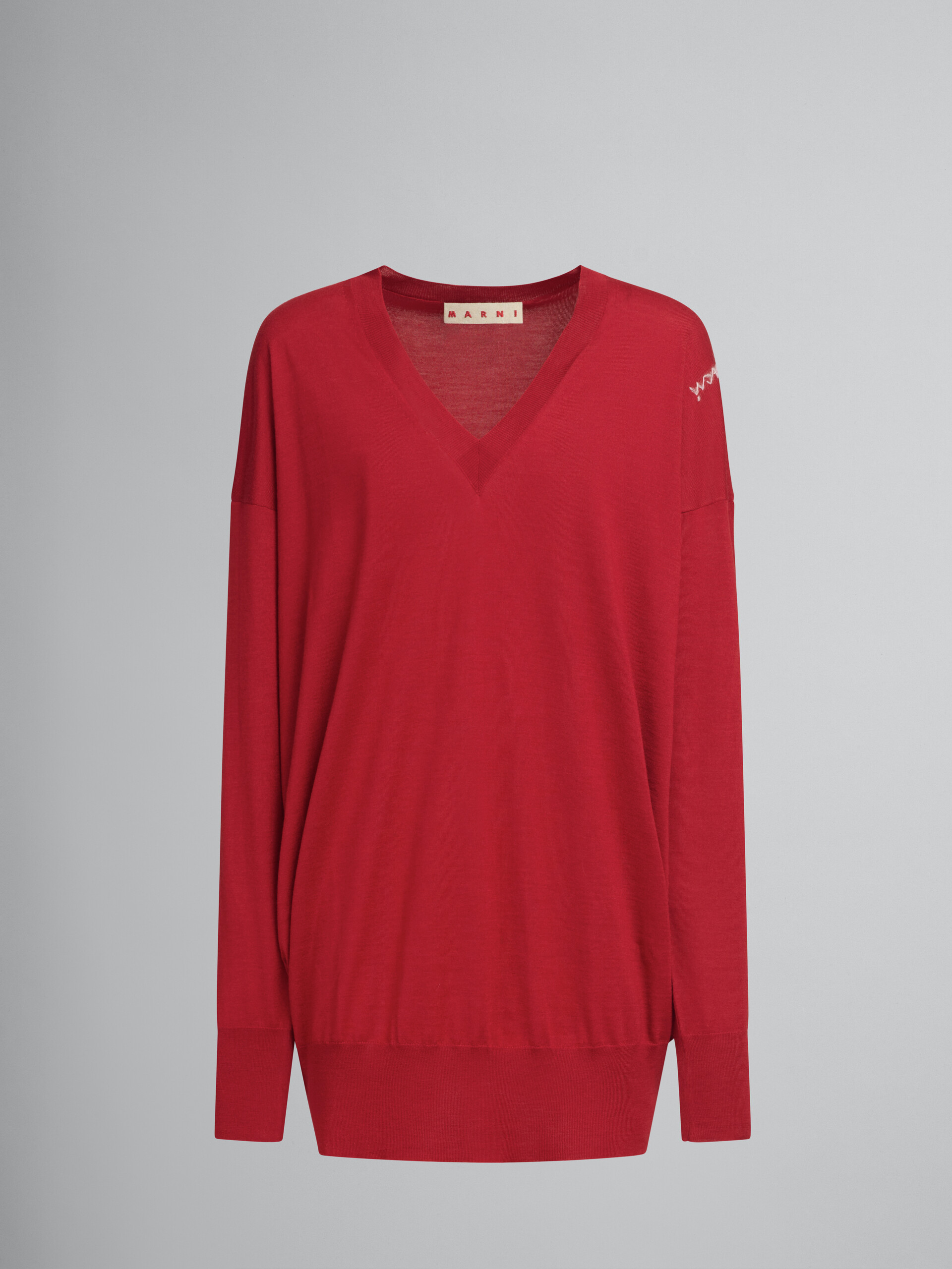 Maglione over in lana e seta rossa con ricamo Marni Symbol - Pullover - Image 1