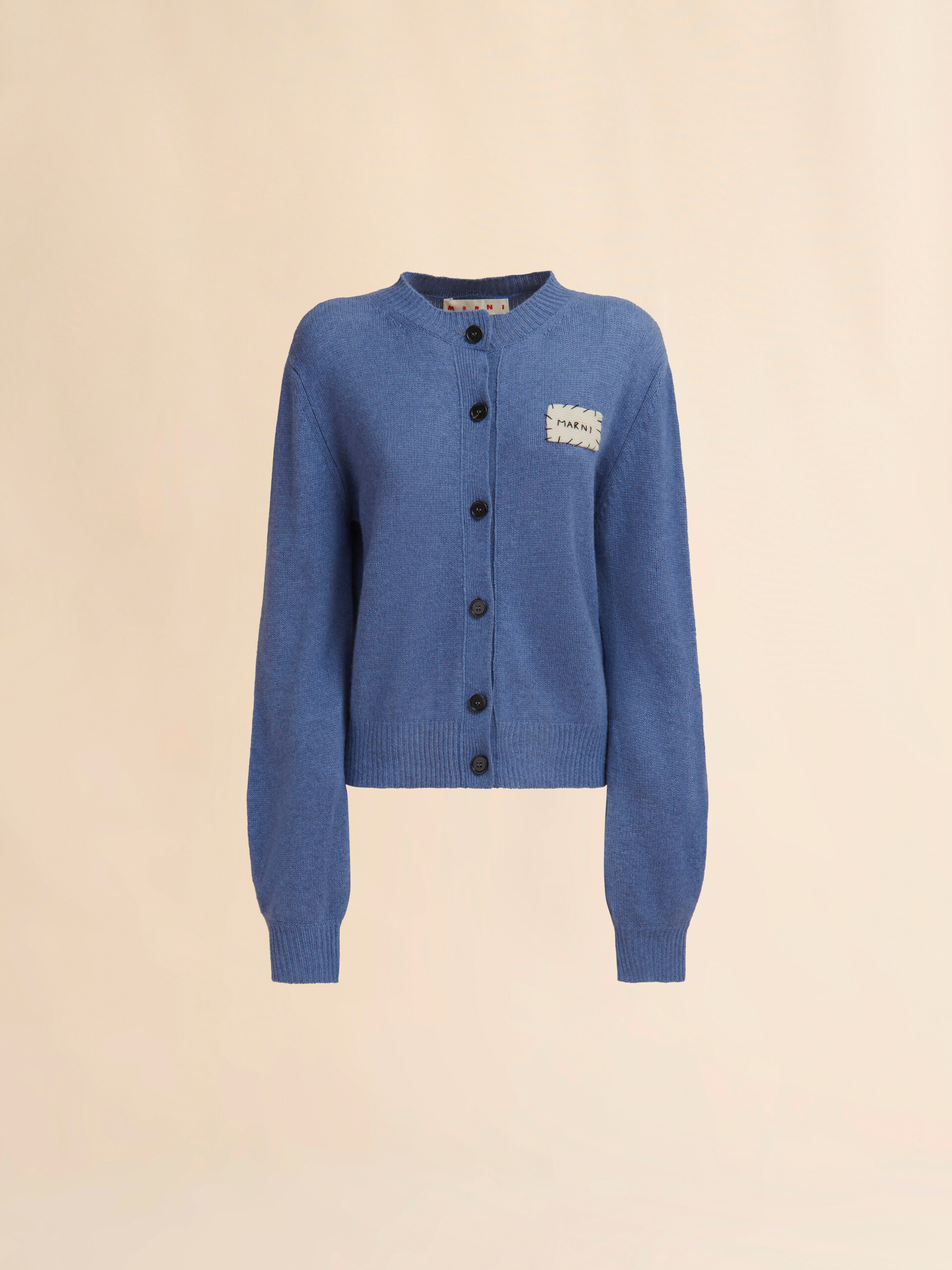 Cardigan in cashmere blu con applicazione Marni - Pullover - Image 1