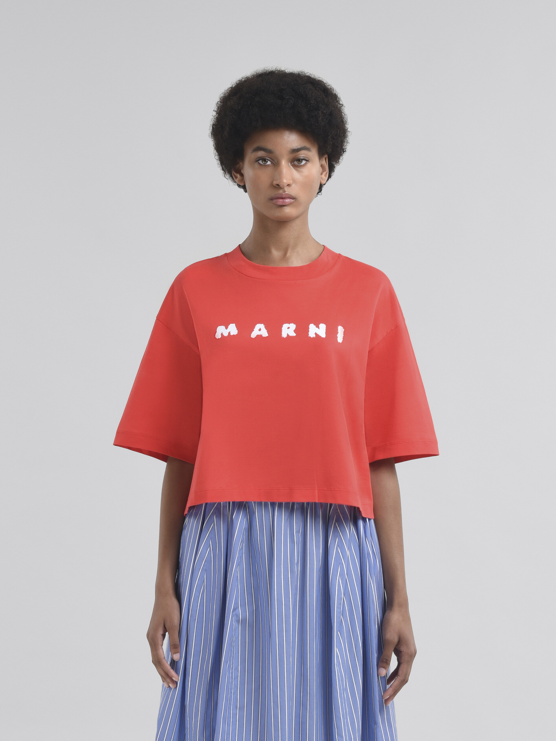 T-shirt boxy in jersey rosso con logo Marni Scribbled - T-shirt - Image 2