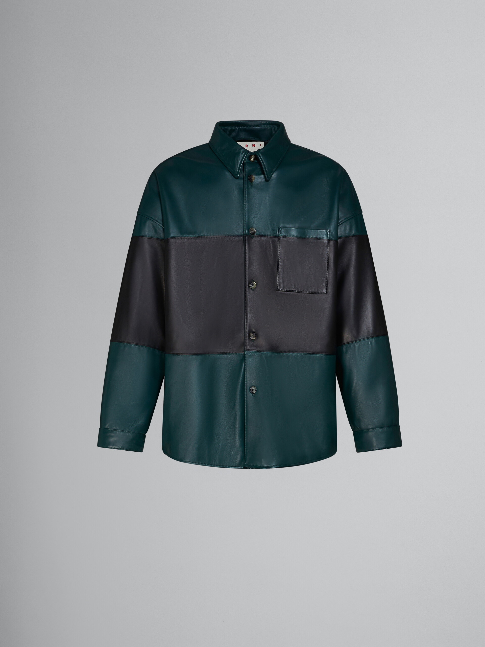 Green colour-block leather shirt