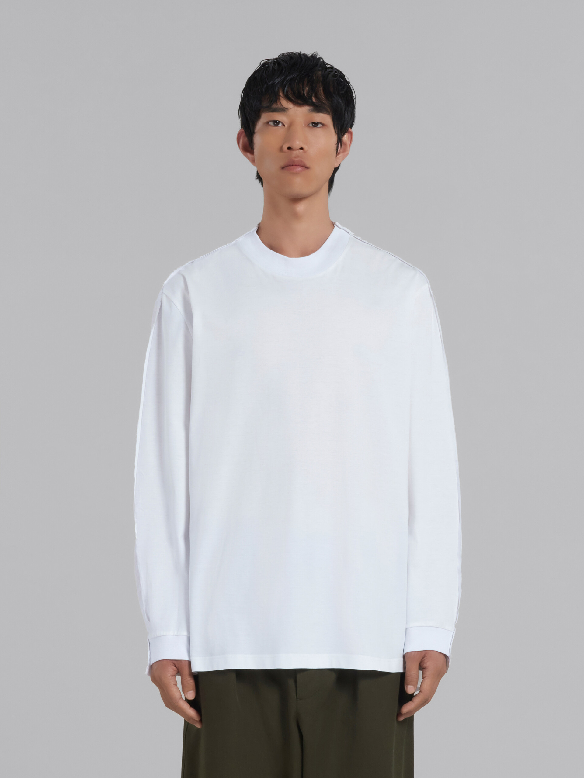 White organic cotton long-sleeved T-shirt with back yoke - Shirts - Image 2