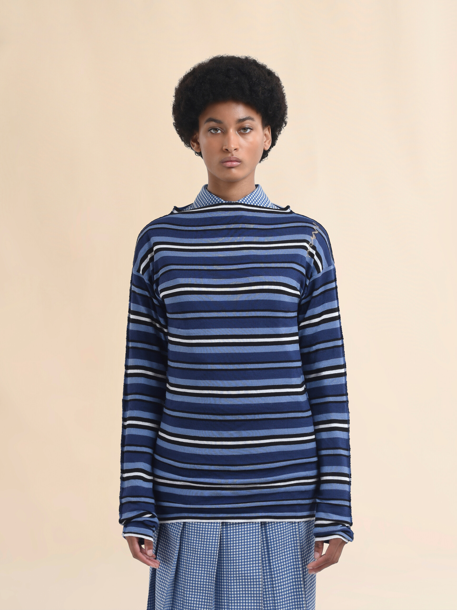 Maglione a righe blu con retro a contrasto - Pullover - Image 2