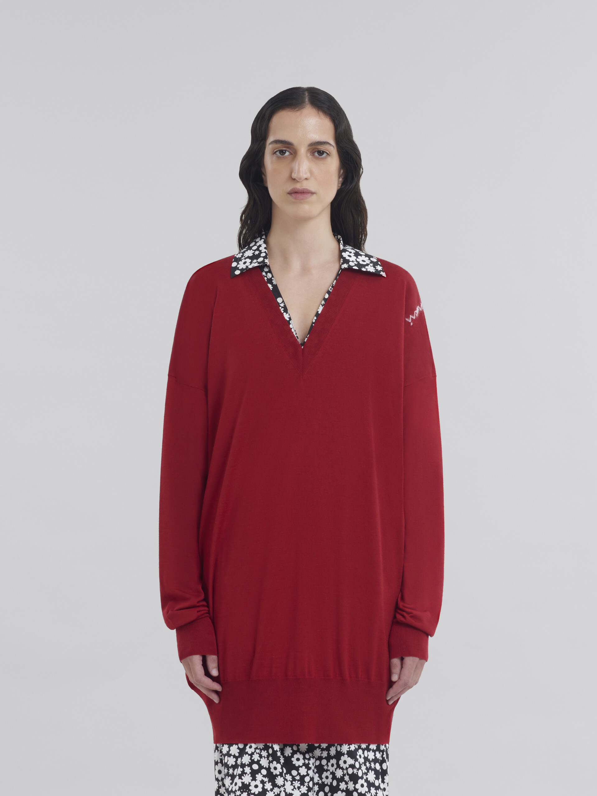 Maglione over in lana e seta rossa con ricamo Marni Symbol - Pullover - Image 2