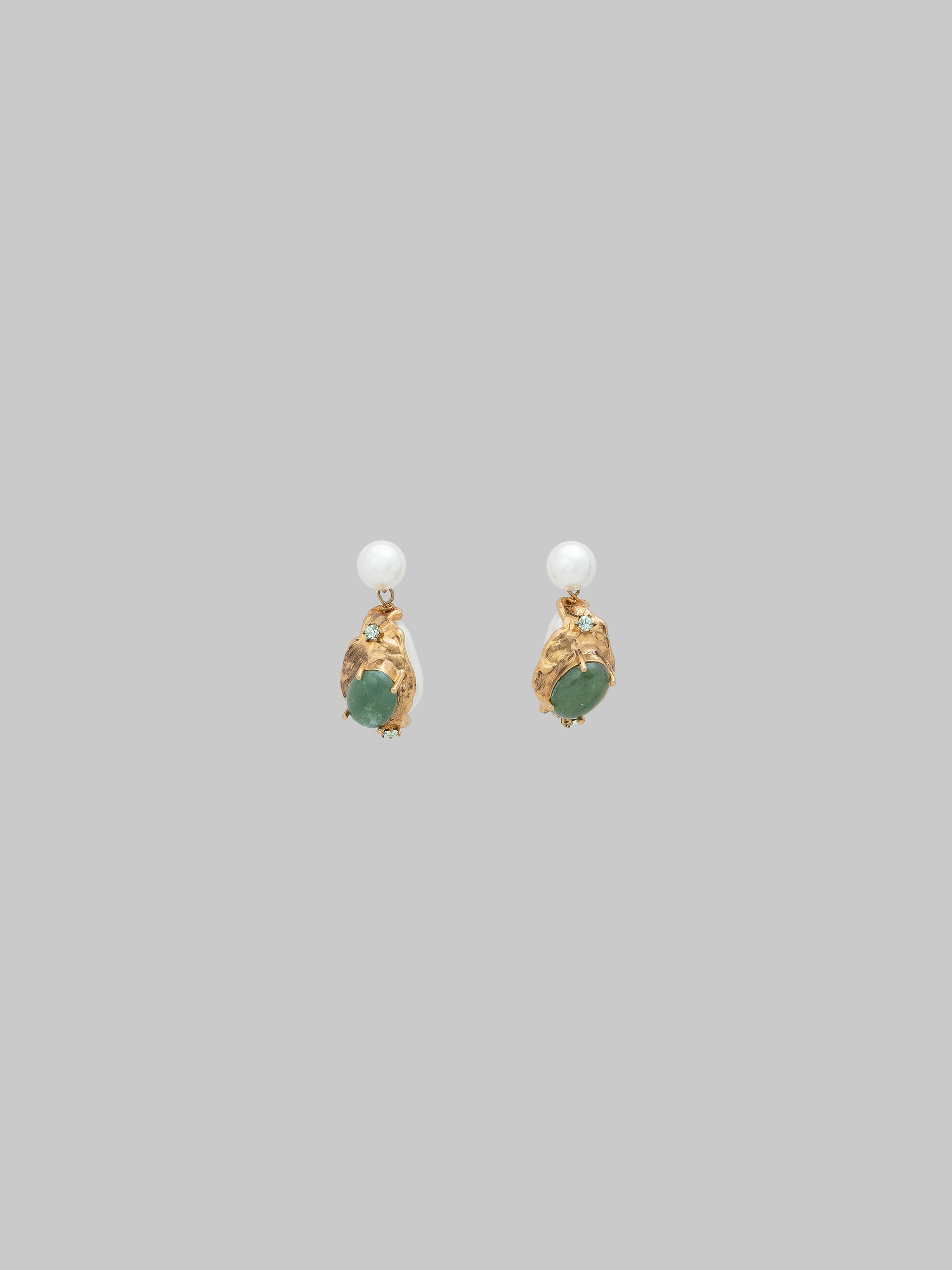 Pearl drop earrings with green gemstones - Earrings - Image 1