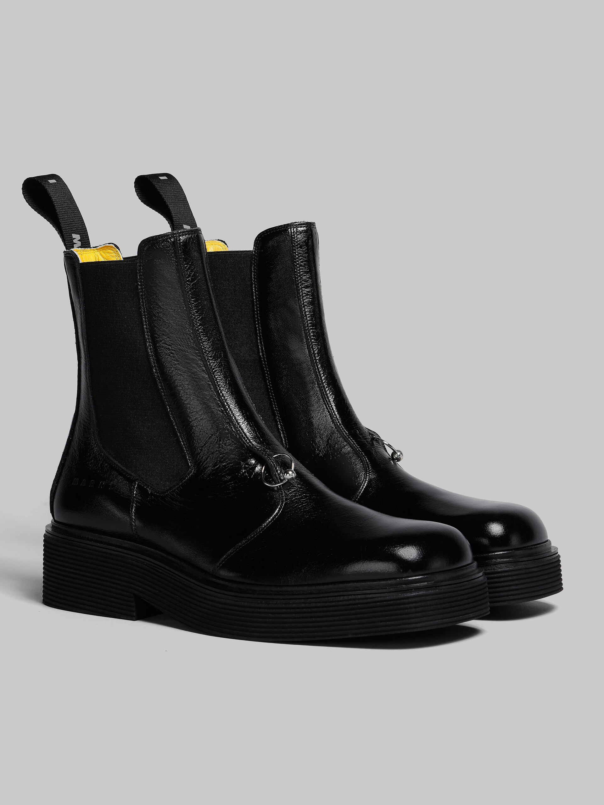 【新品】  MARNI / マルニ | 2020AW | Leather ankle boots with logo レザー ロゴパッチ ブーツ | 38 | ブラック | レディース靴/シューズ