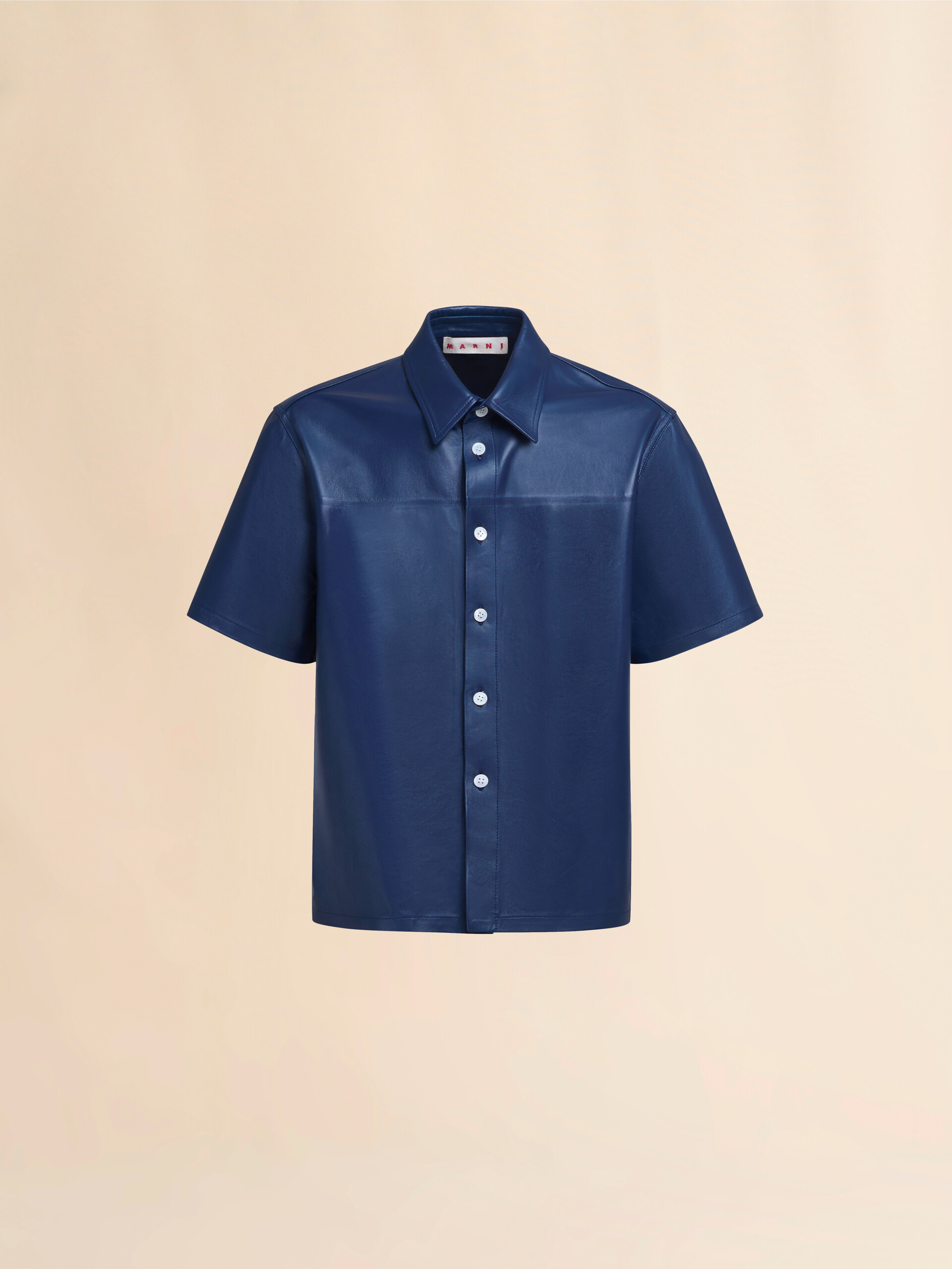 Camicia a maniche corte in nappa blu scuro - Camicie - Image 1