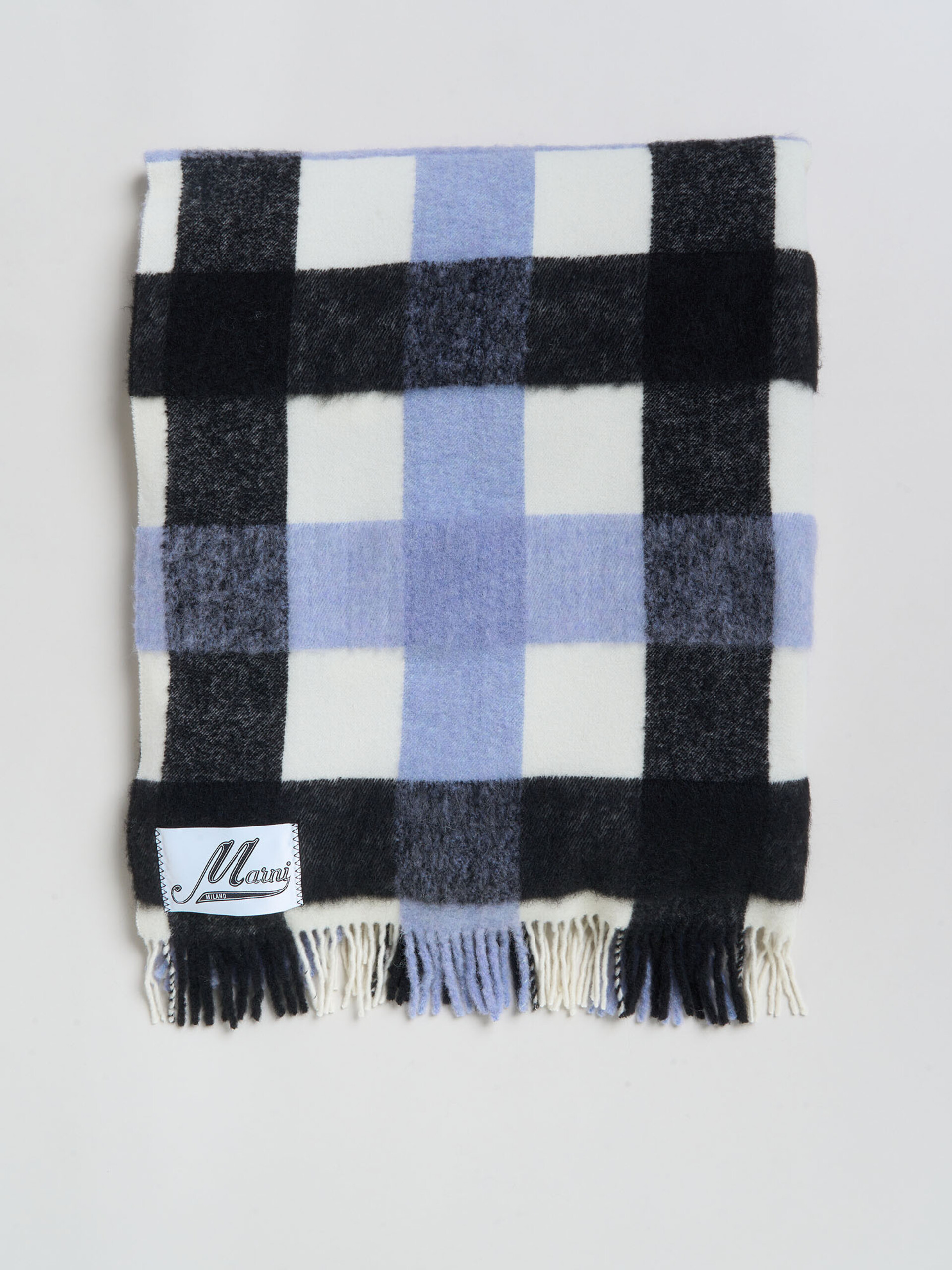 Plaid in lana e alpaca check nera e azzurra - Altri accessori - Image 3