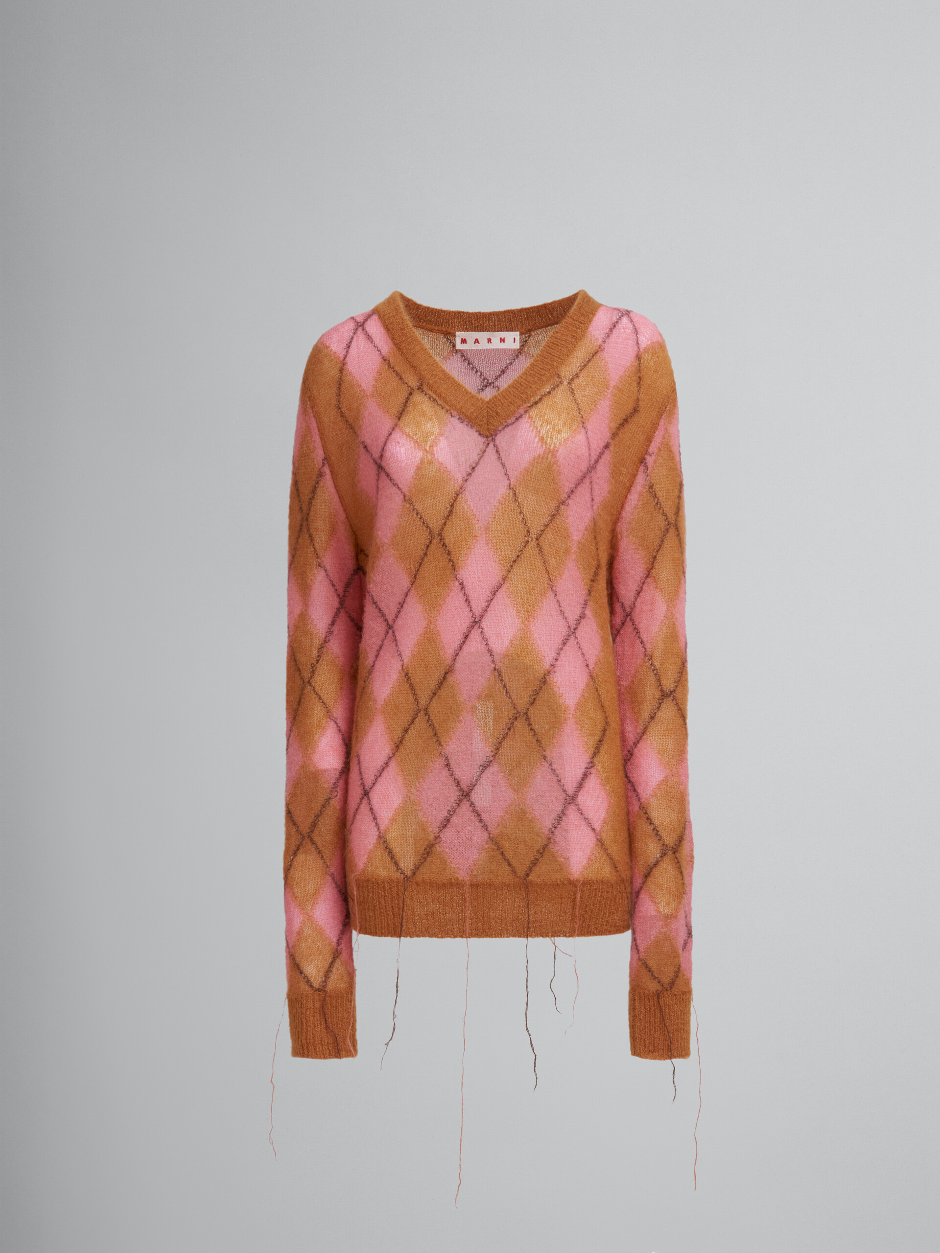 Maglione a rombi in mohair arancione con fili sciolti - Pullover - Image 1