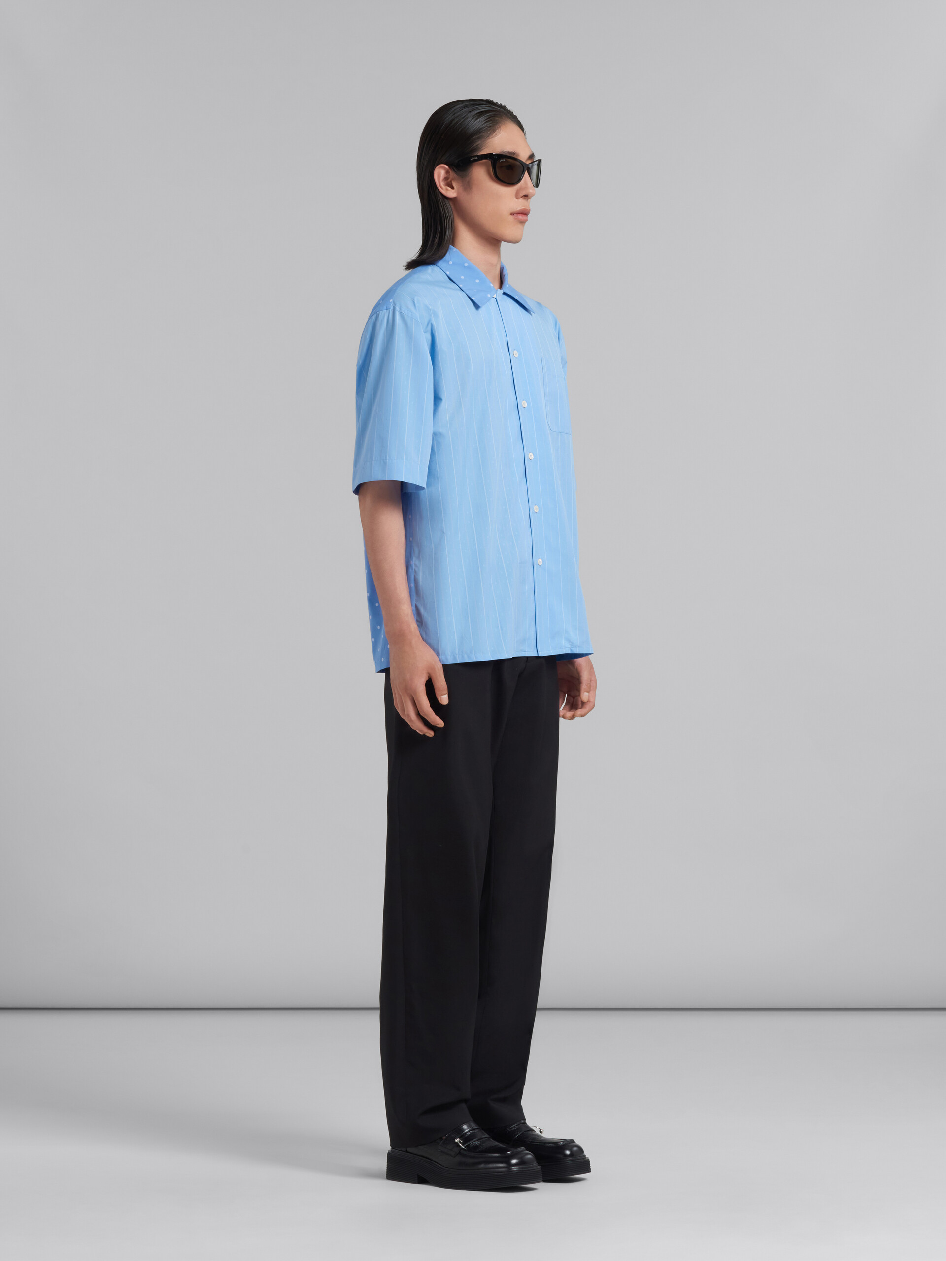 Marni Sweatshirts & T-Shirts, Mens Iconic Damier Print Viscose Jacquard  Bowling Shirt Powder Blu