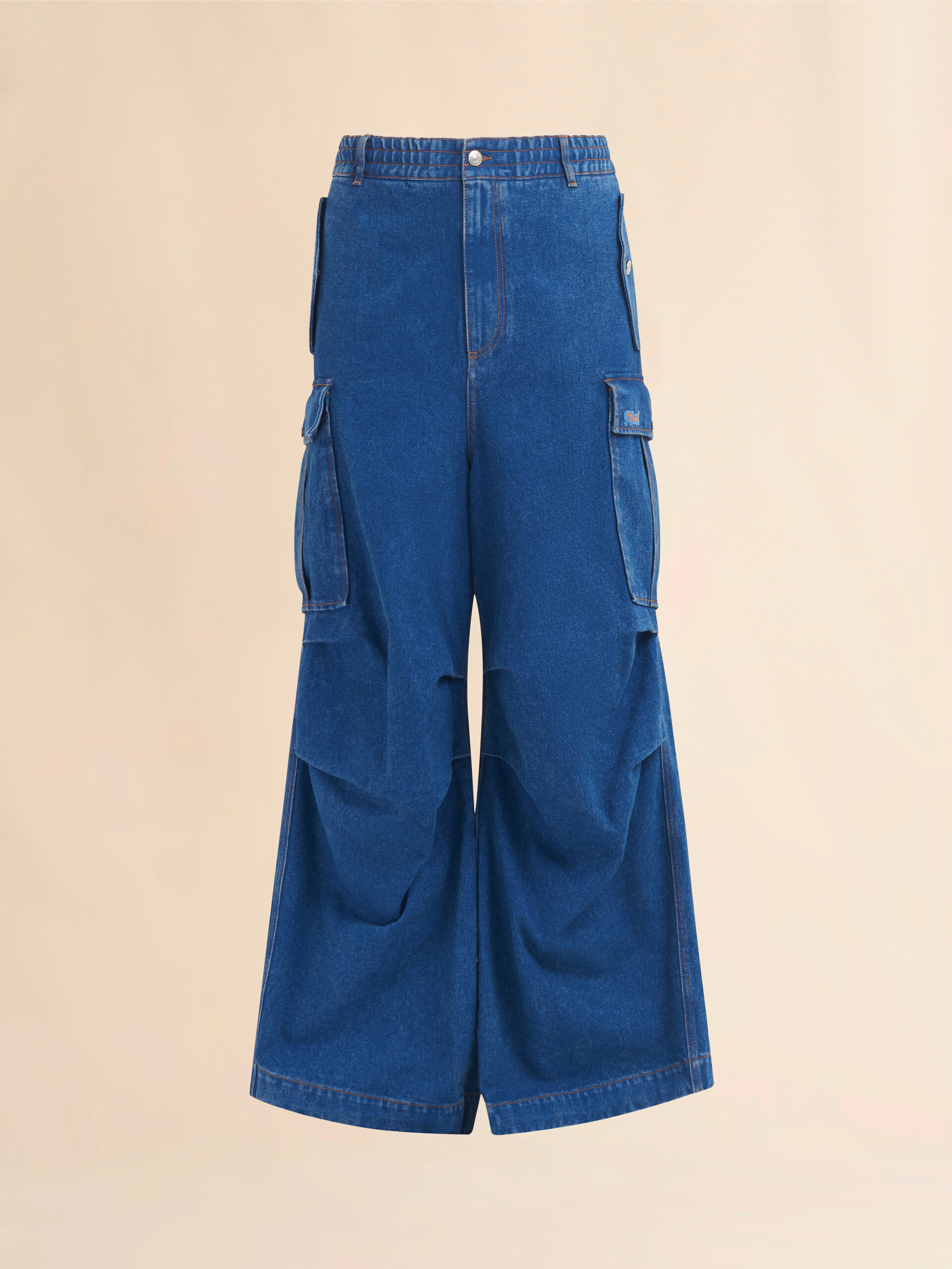 Pantaloni cargo in denim blu scuro con applicazione logo Marni - Pantaloni - Image 1