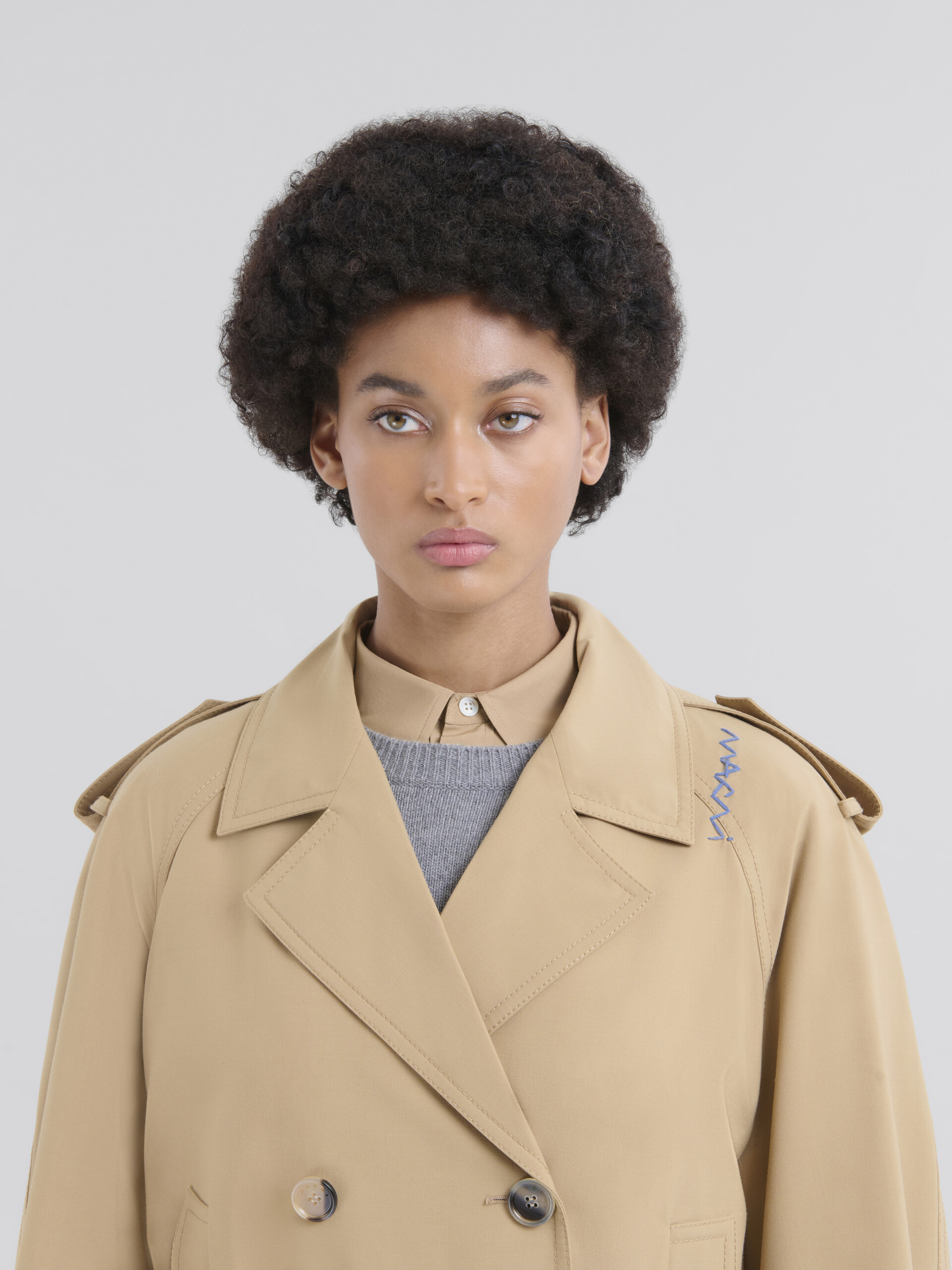 Trench corto in mista lana beige con ricamo Marni Symbol - Giacche - Image 4