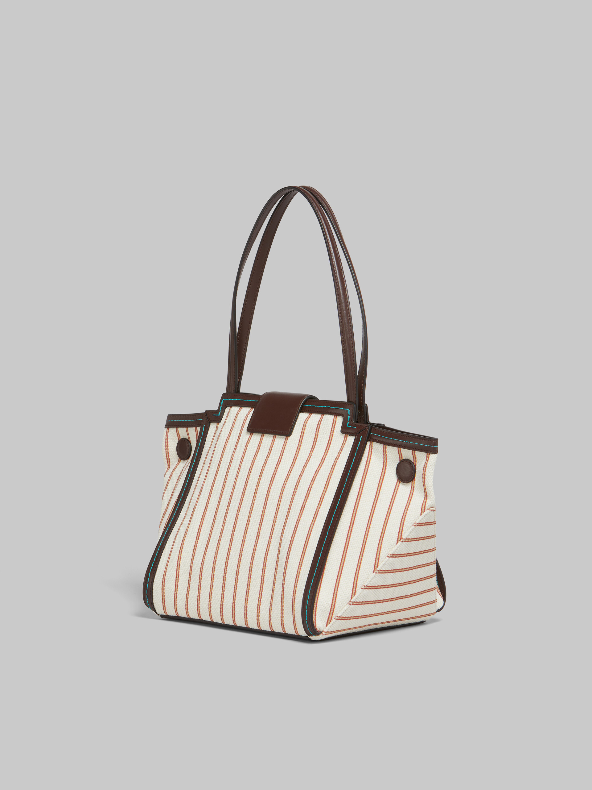 Borsa Riviera Mini in pelle marrone e canvas a righe bianche e rosse - Borse a mano - Image 3