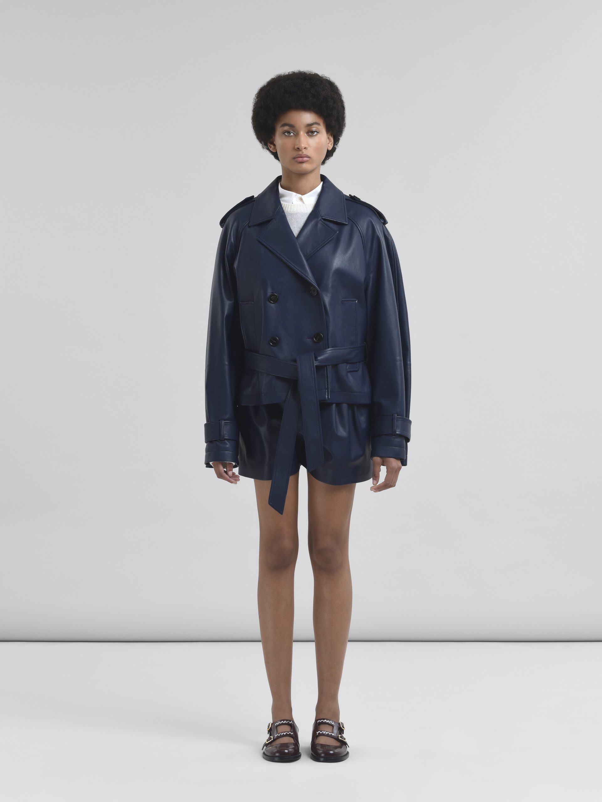 Trench corto in nappa blu - Giacche - Image 2