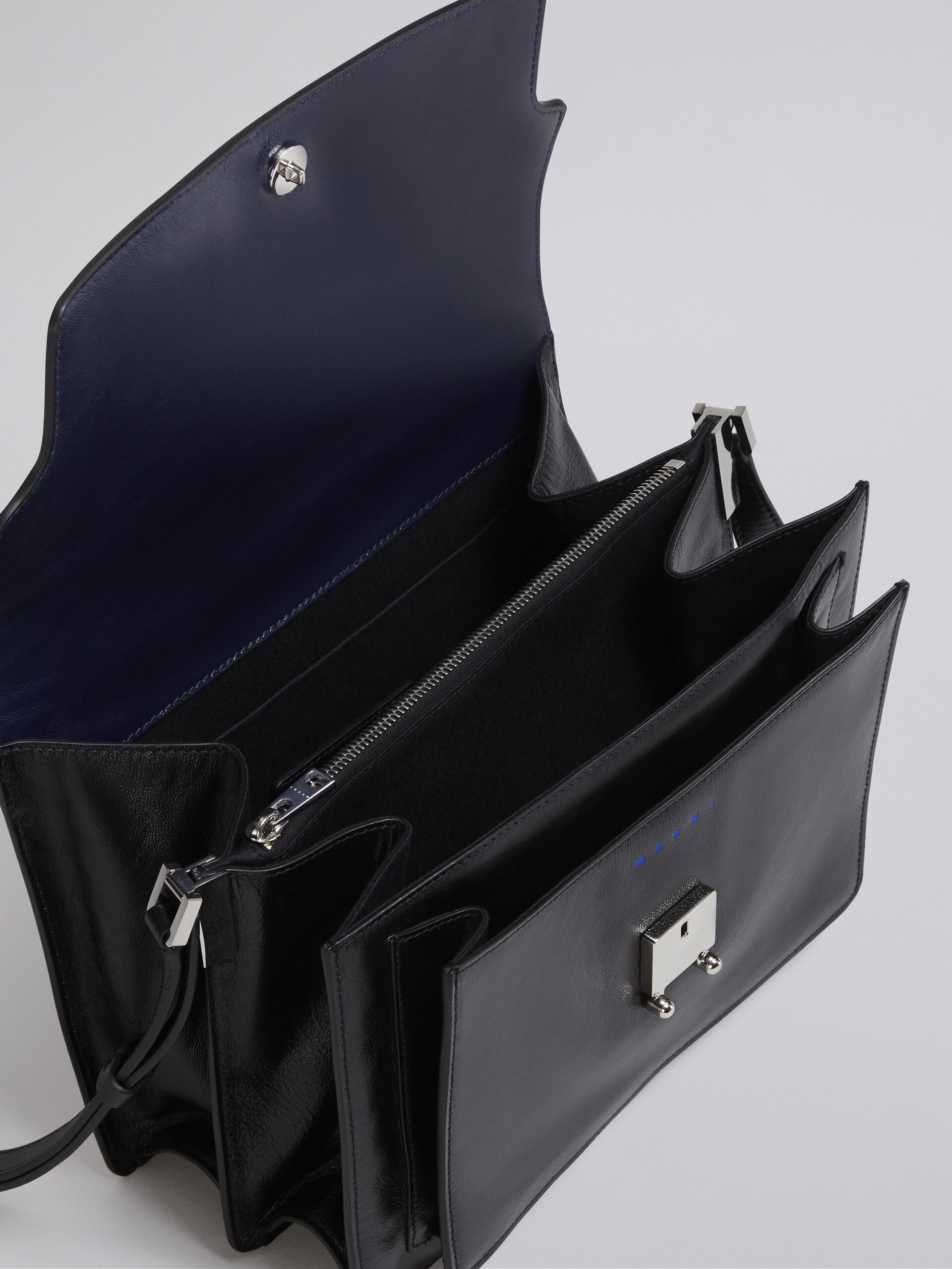 Marni Trunk Soft Small Leather Shoulder Bag in Black