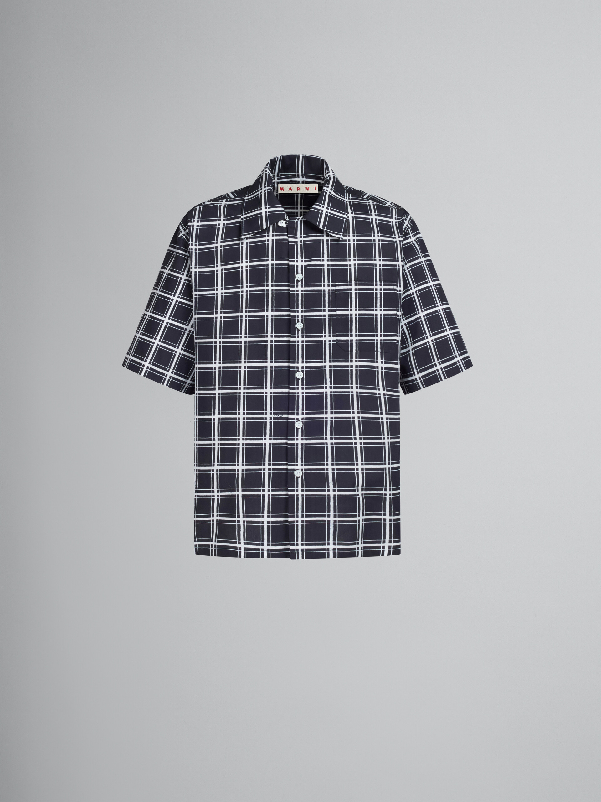 Black checked poplin bowling shirt