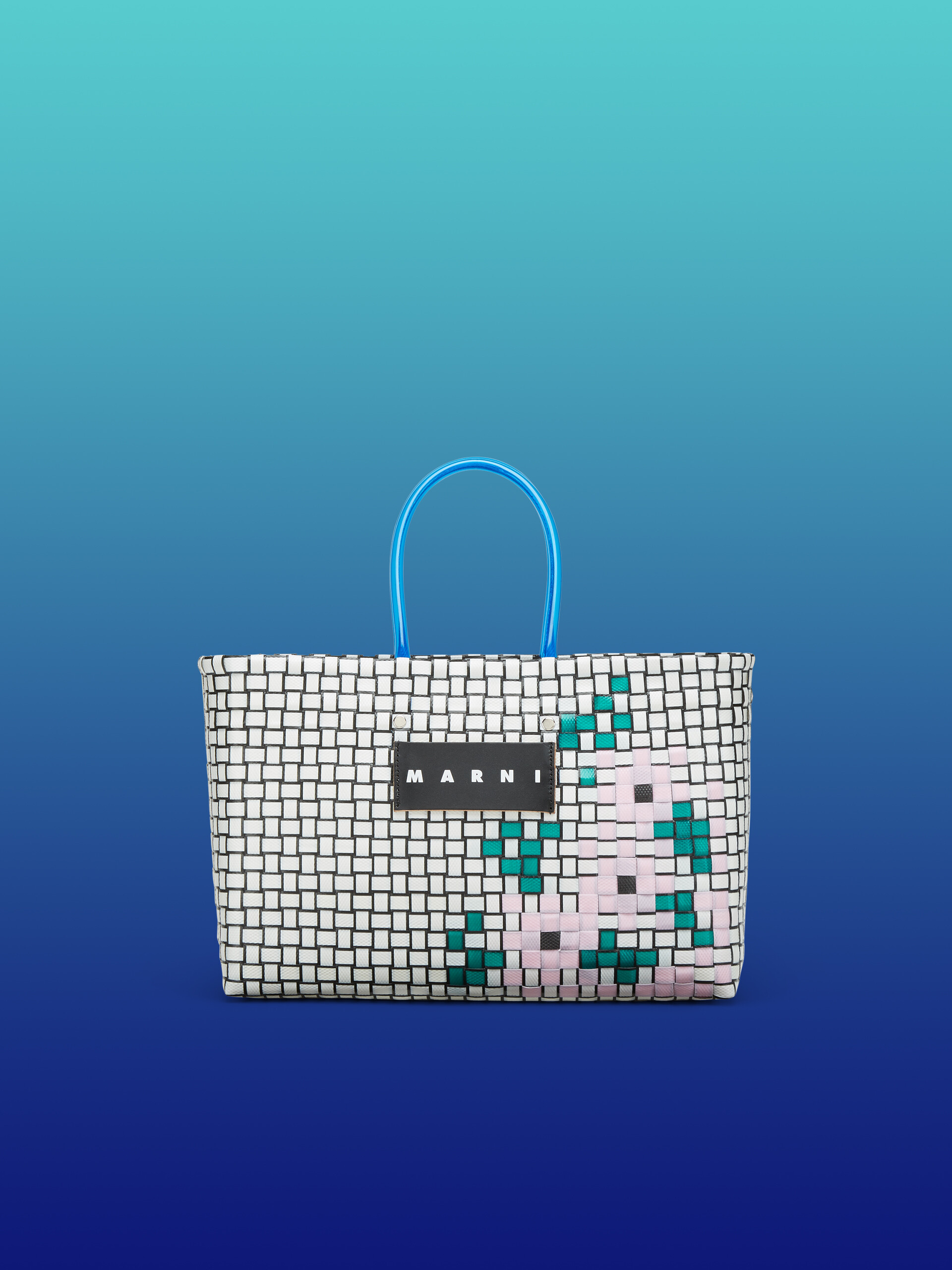 MARNI MARKET FLOWER BASKET shopping bag in white woven