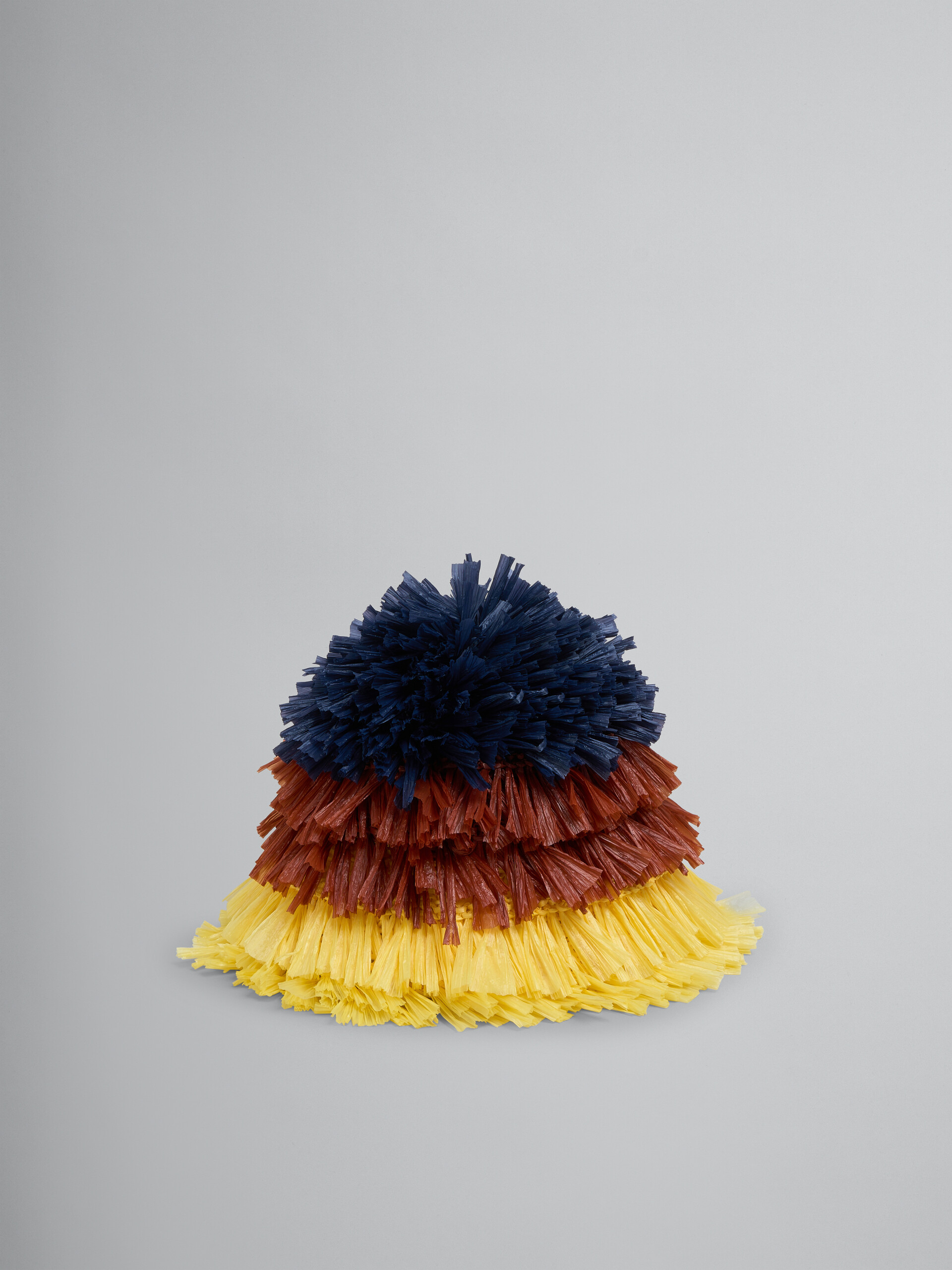 Cappello bucket in tessuto effetto rafia blu, marrone e giallo - Cappelli - Image 1