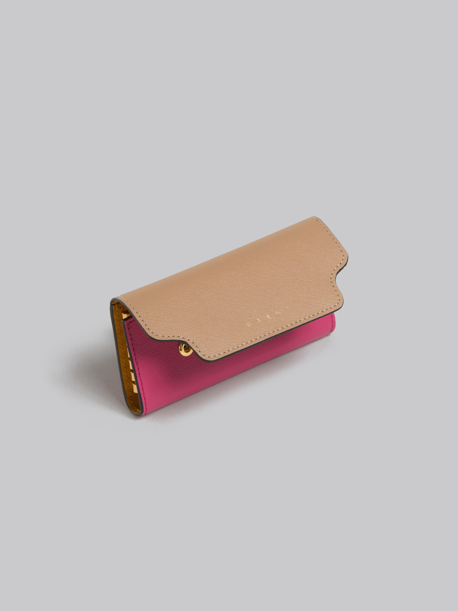 Beige pink and orange saffiano leather card case