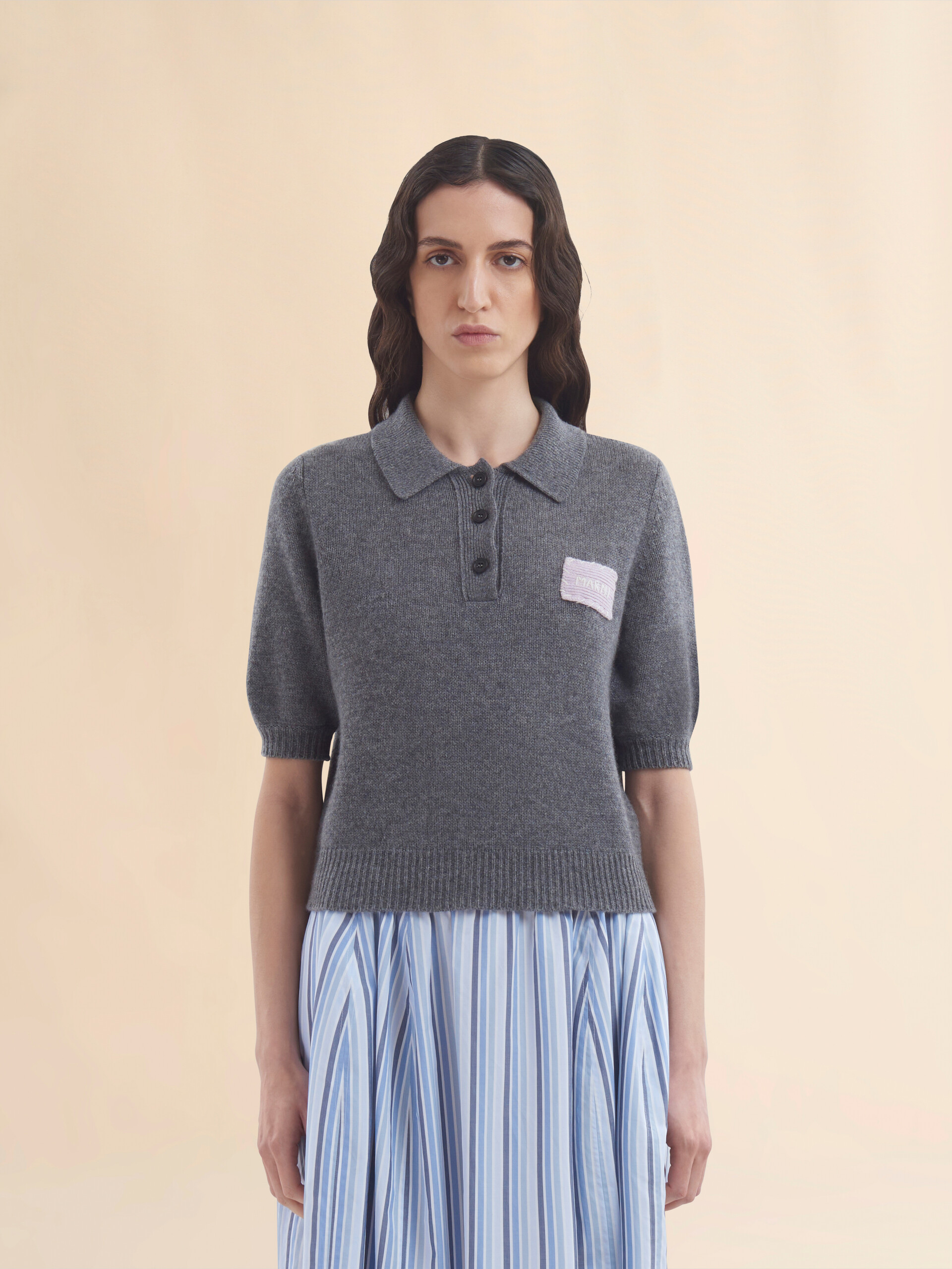 Maglione polo in cashmere grigio con applicazione Marni - Camicie - Image 2