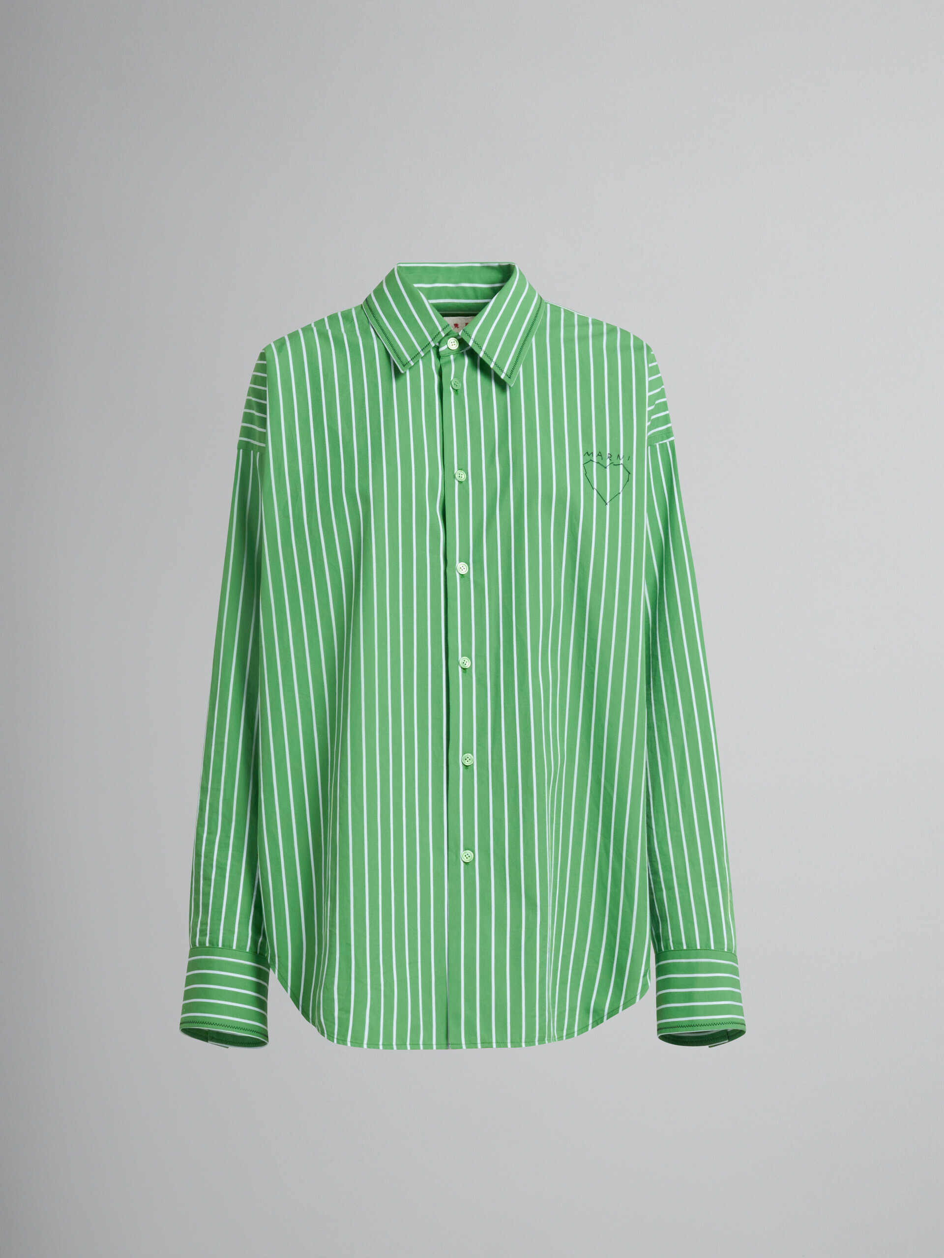 Camicia a righe in cotone biologico verde con impunture Marni - Camicie - Image 2