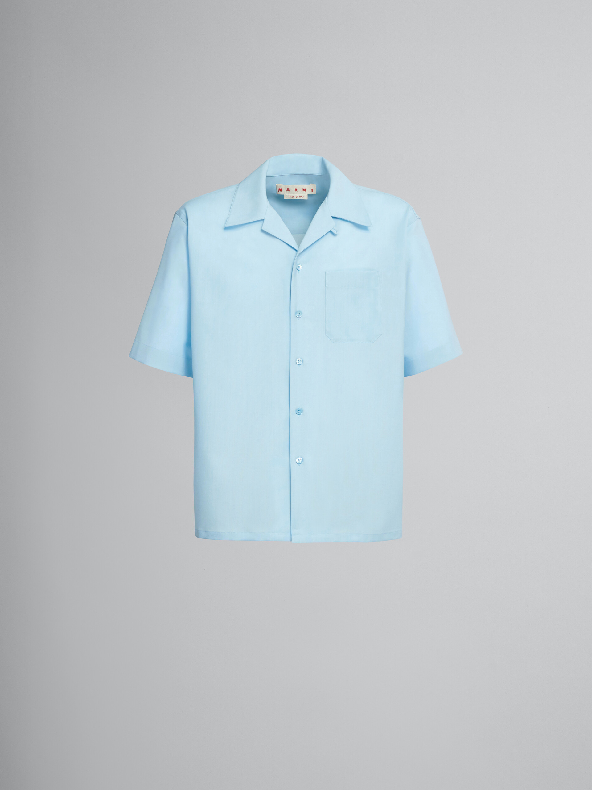 Light blue tropical wool bowling shirt