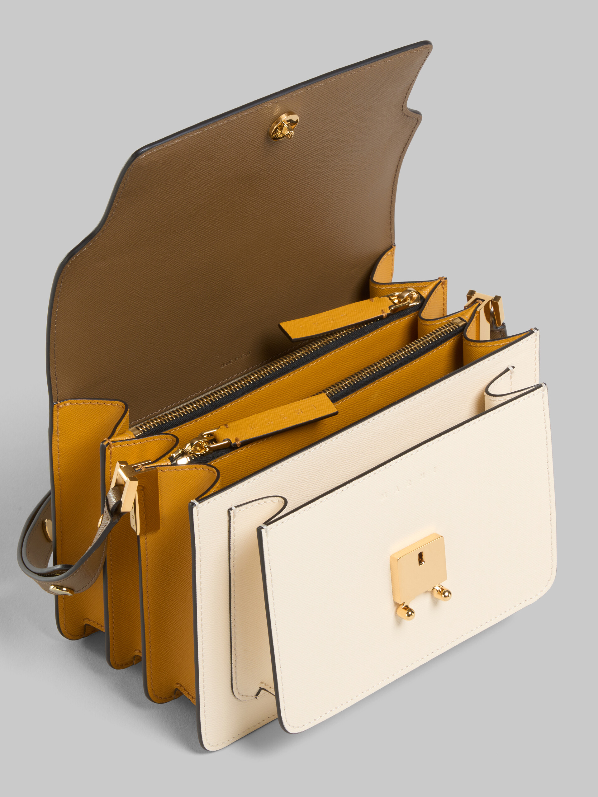 Trunk Bag E/W in white saffiano leather