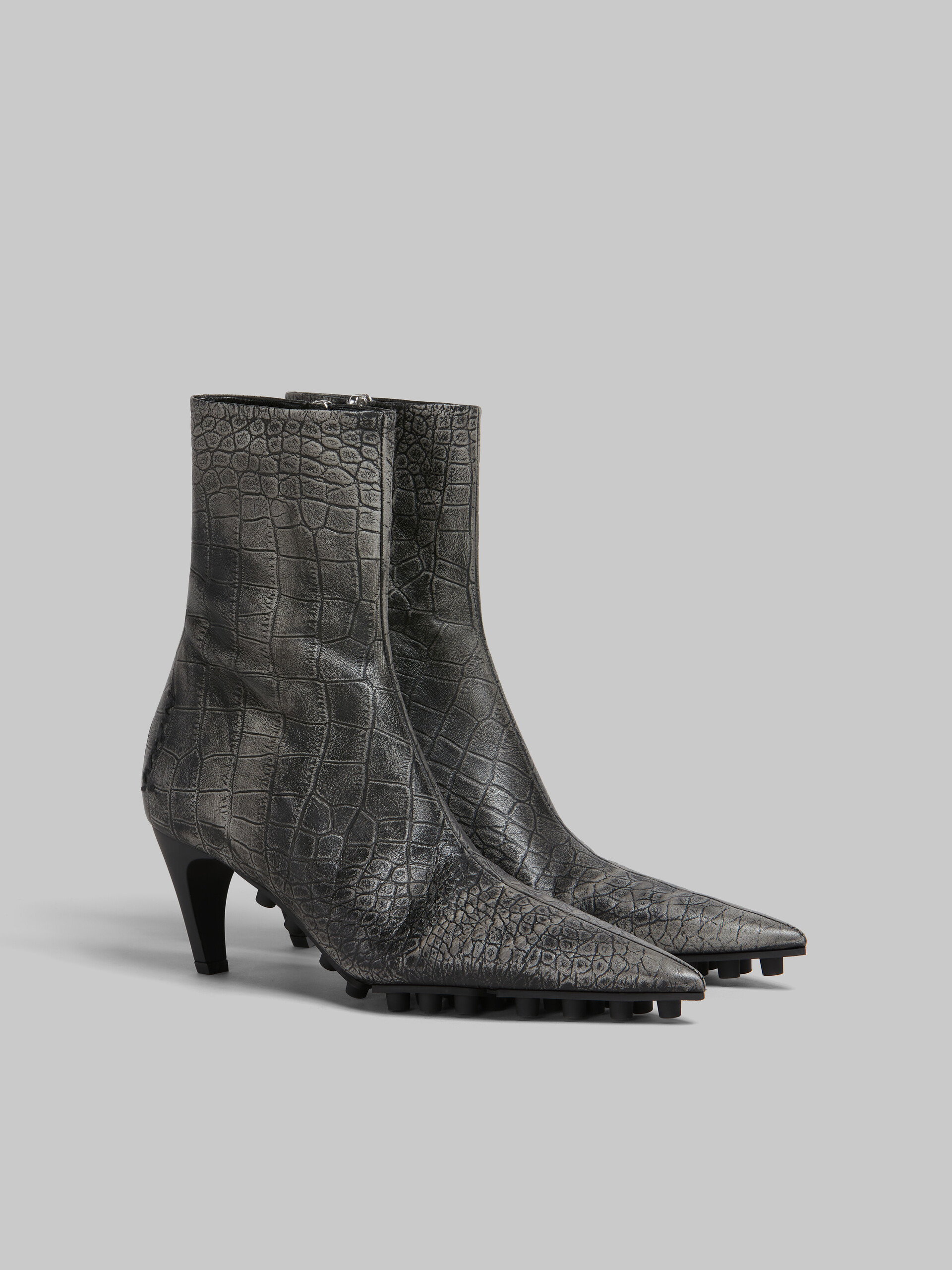 Spike ankle boot in crocodile print leather Marni