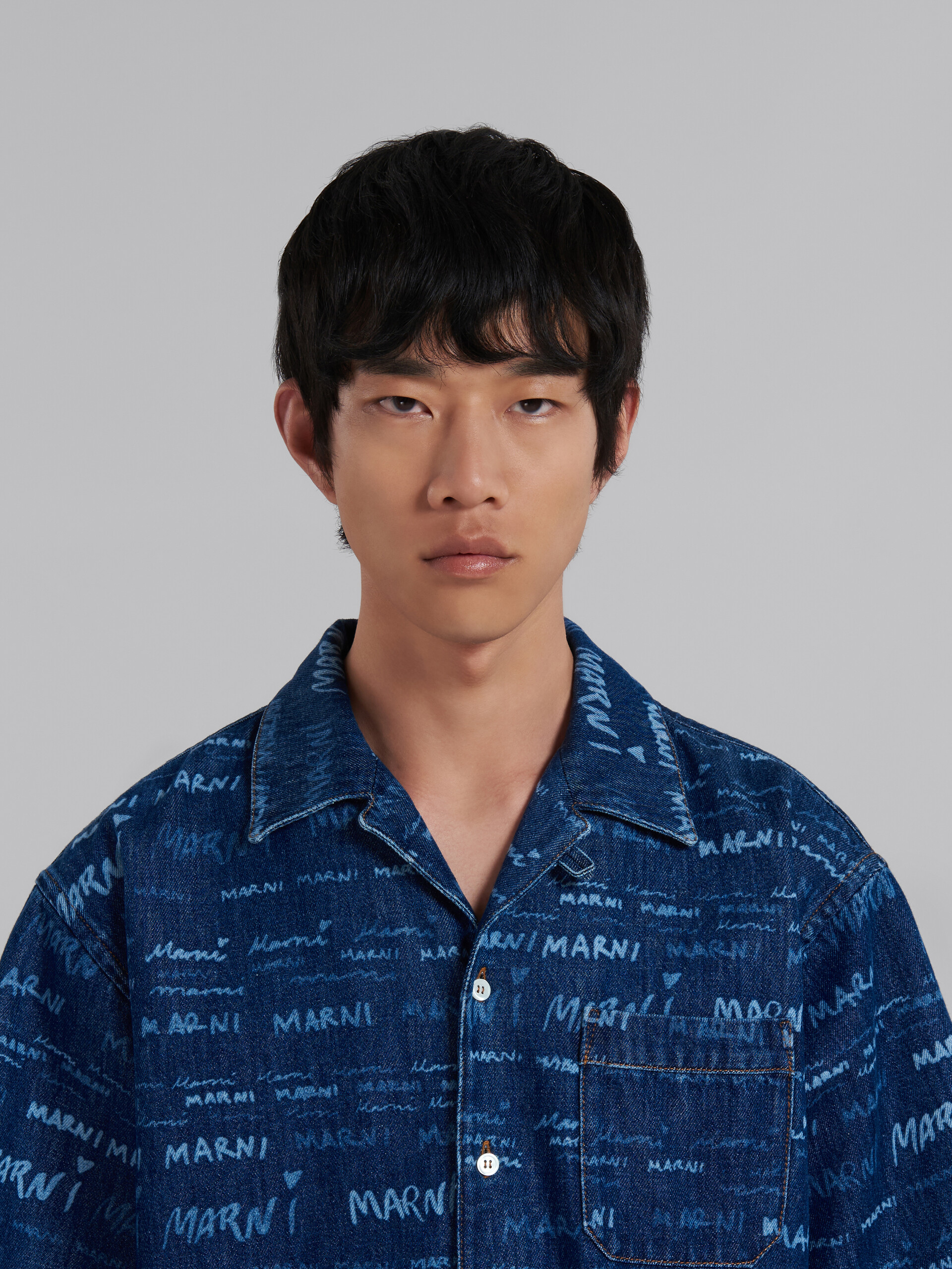 Blue denim shirt with Mega Marni motif