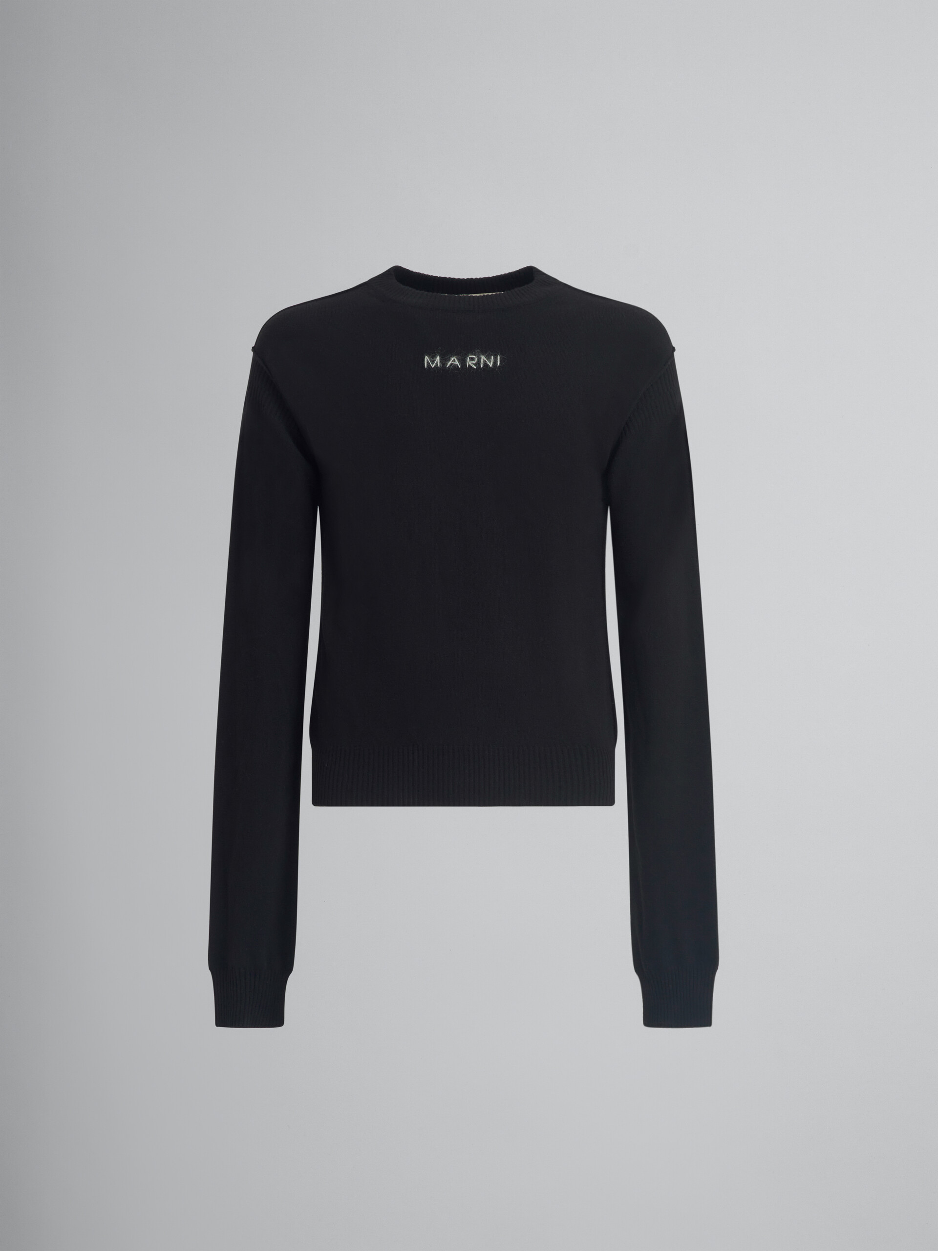 Girocollo nero in lana e cashmere con logo - Pullover - Image 1