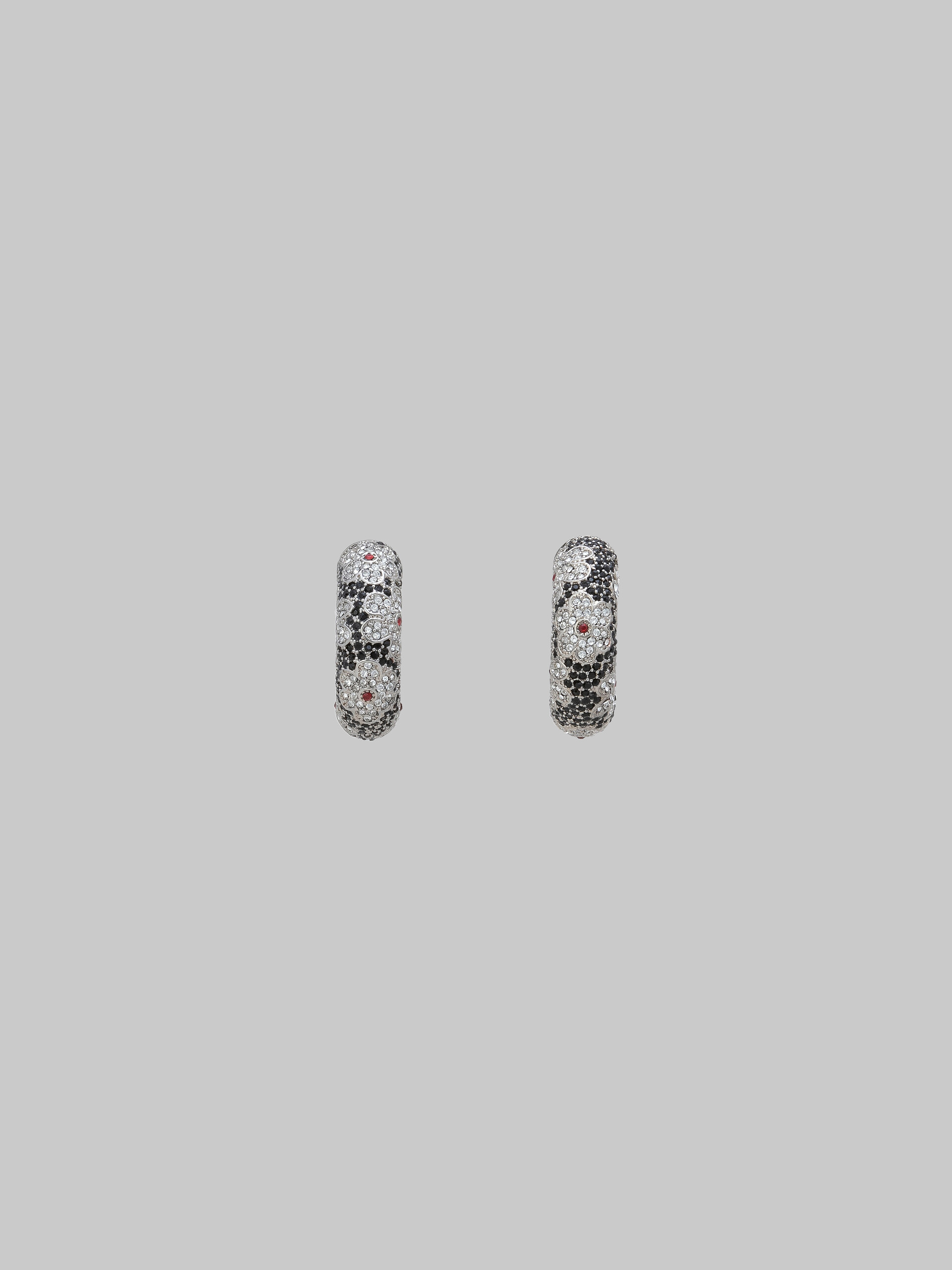 Black tube earrings with rhinstone daisies - Earrings - Image 1