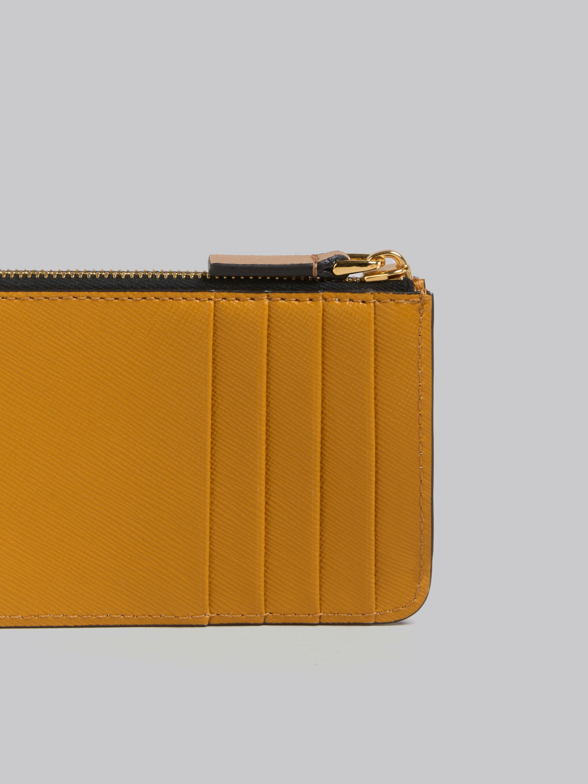Beige pink and orange saffiano leather card case