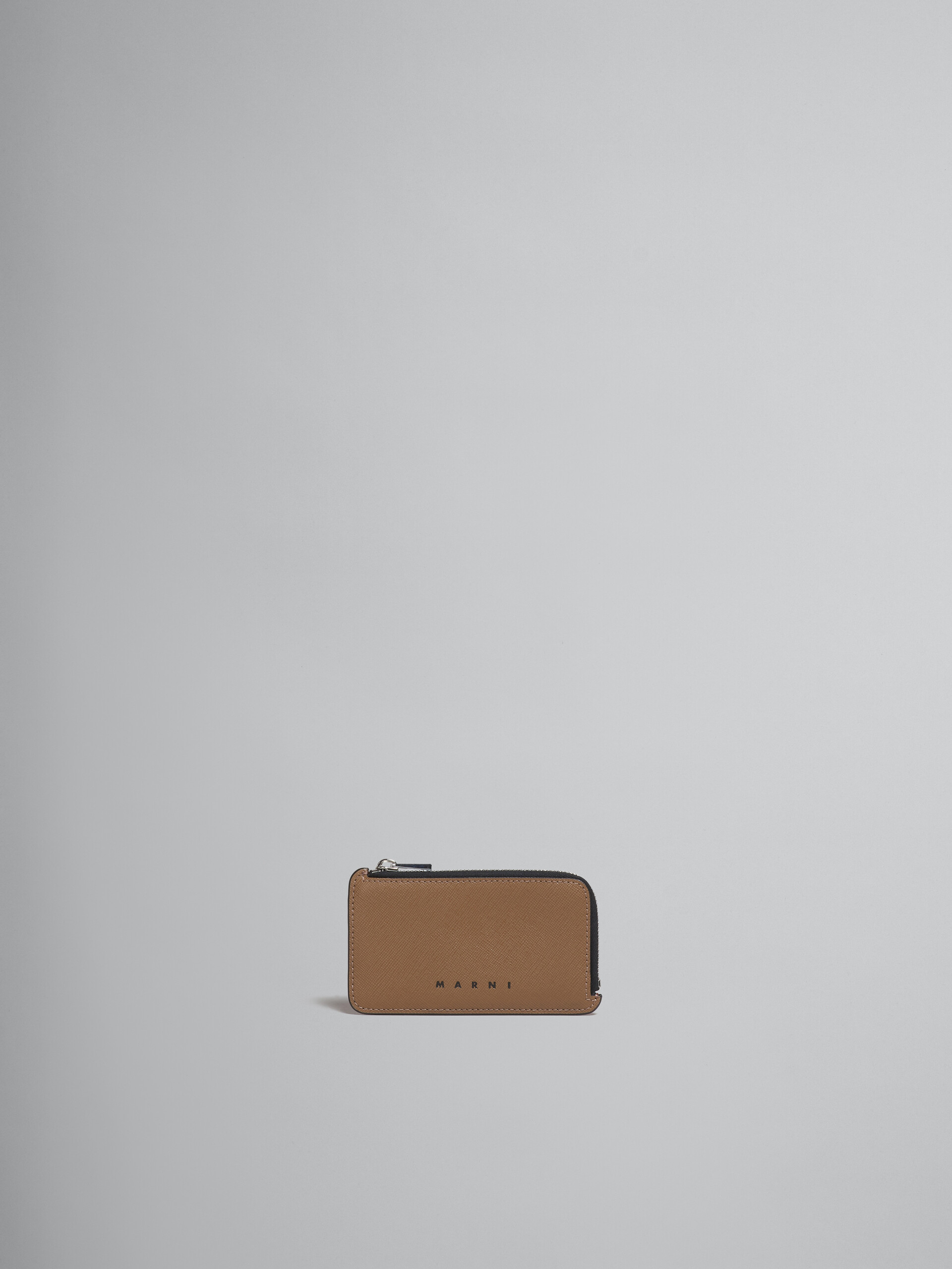 Orange and brown saffiano leather zip-around card case | Marni