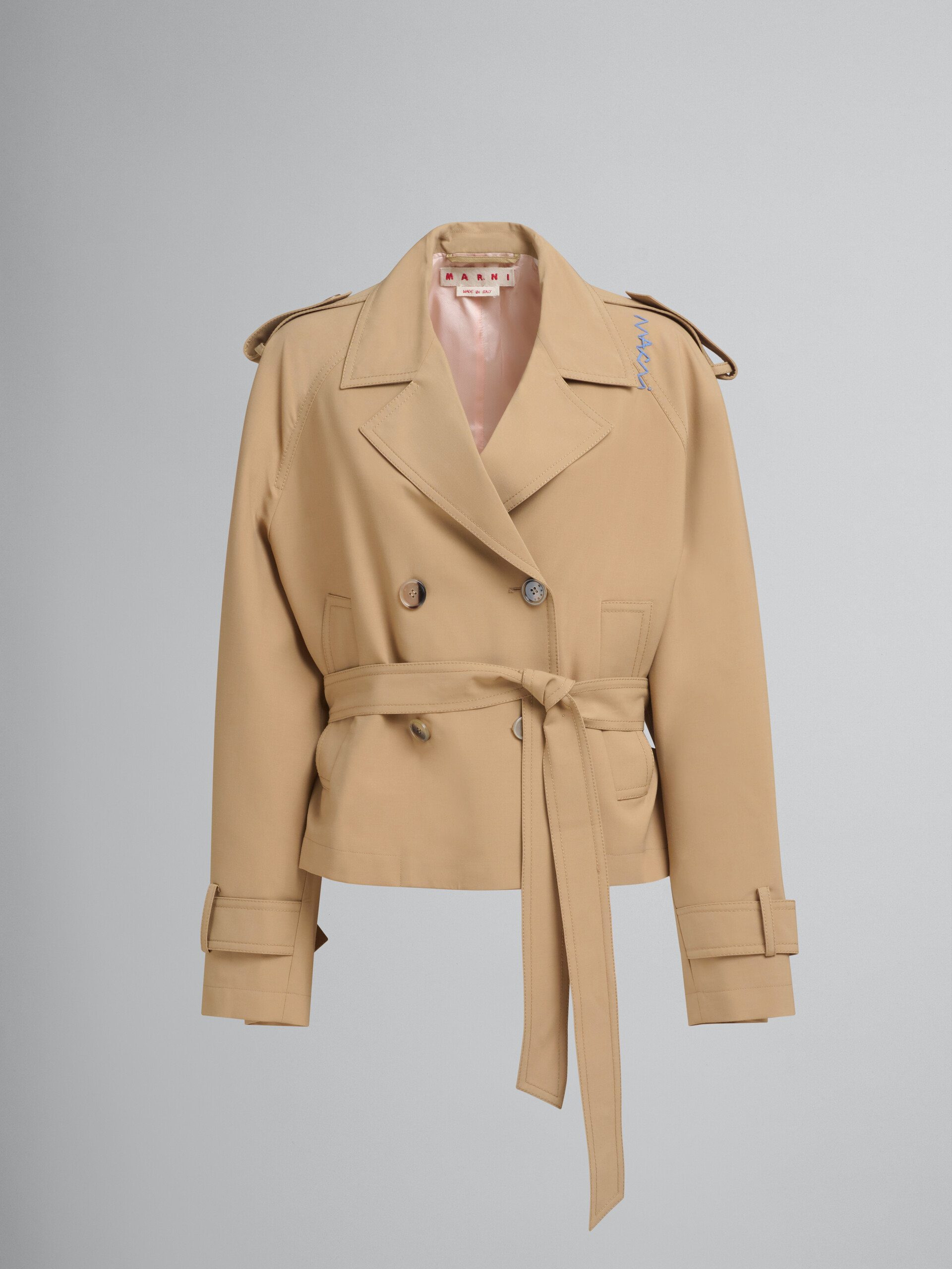 Trench corto in mista lana beige con ricamo Marni Symbol - Giacche - Image 1