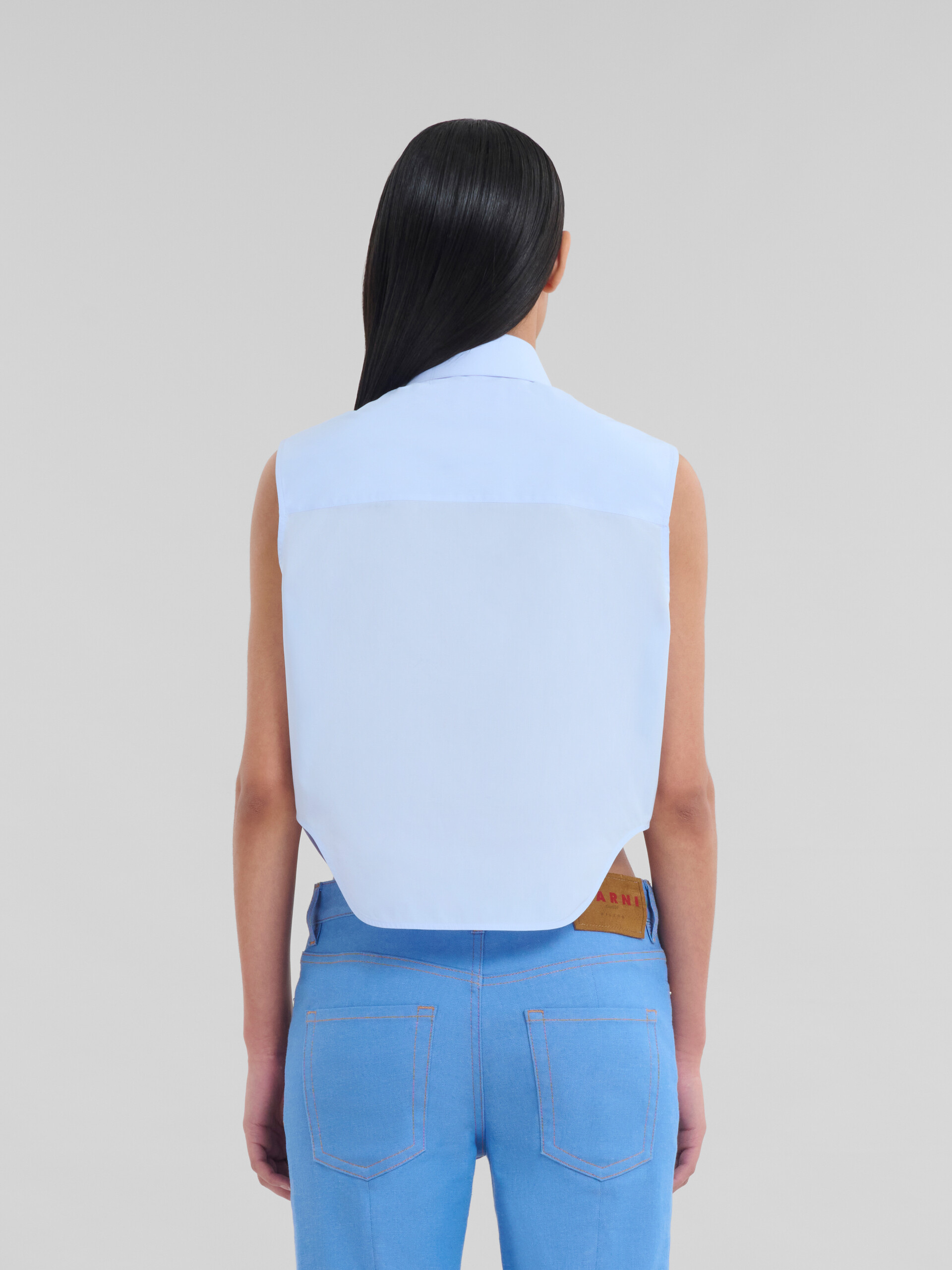 White organic poplin cropped shirt - Shirts - Image 3