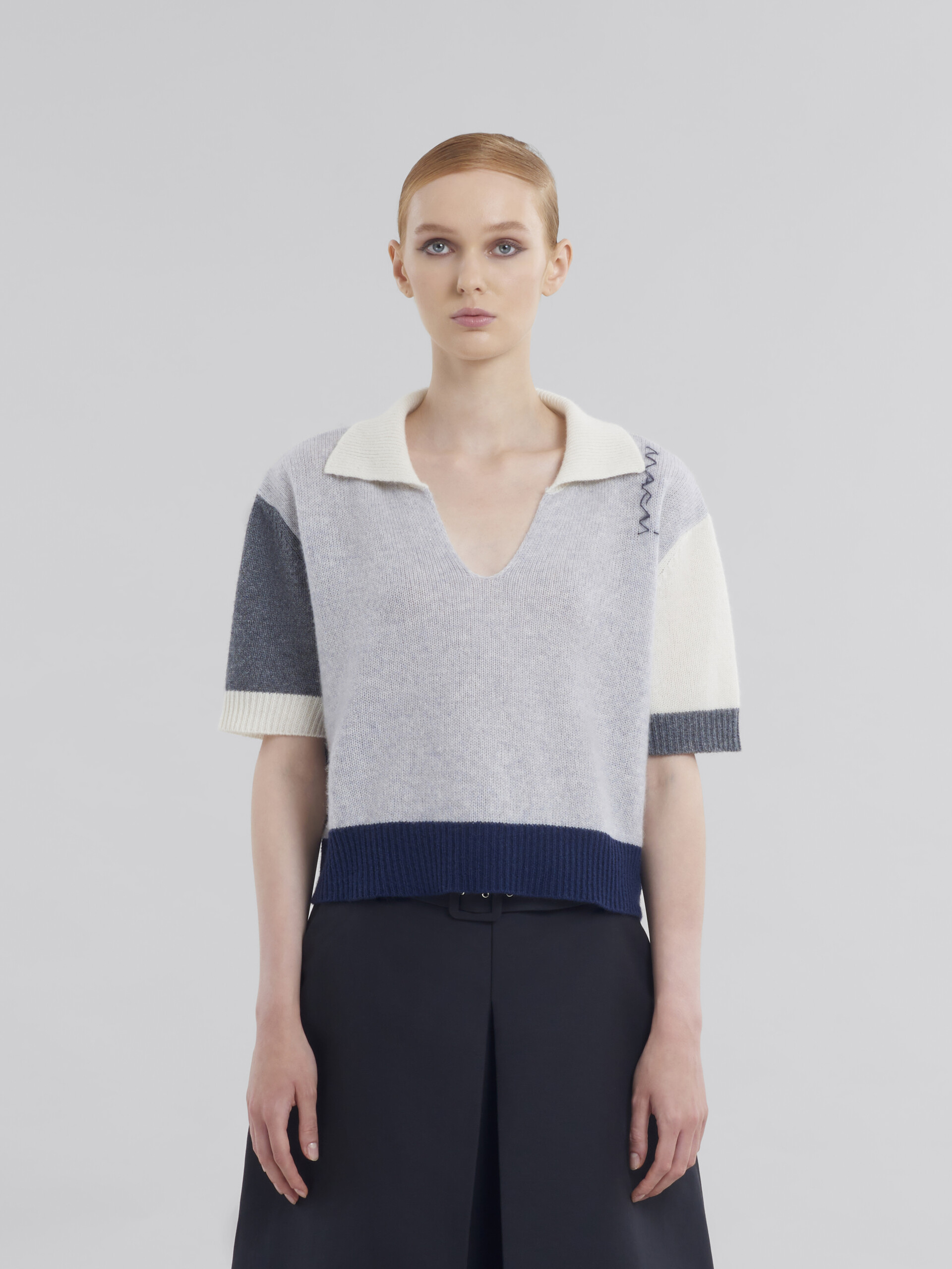 Polo in cashmere color block grigio con ricamo Marni Symbol - Pullover - Image 2