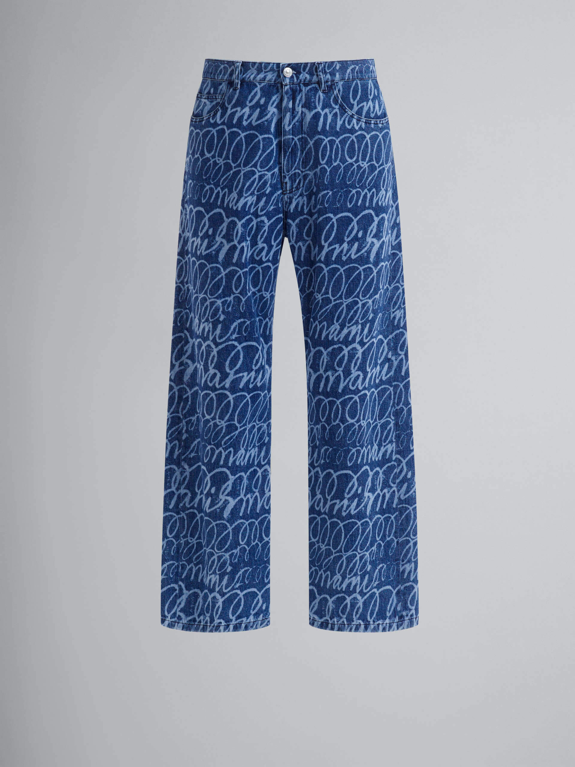 Jeans in denim blu con motivo Scribble Marni scolorito - Pantaloni - Image 1